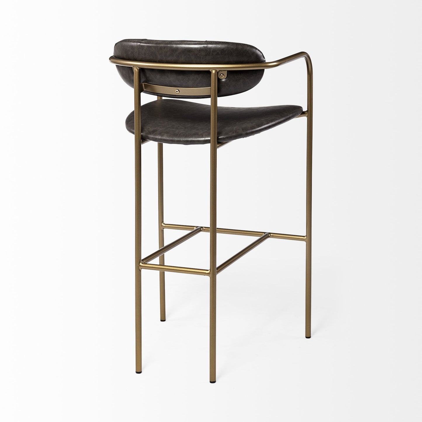 Brown Leather Gold Framed Bar Stool By Homeroots | Bar Stools | Modishstore - 5