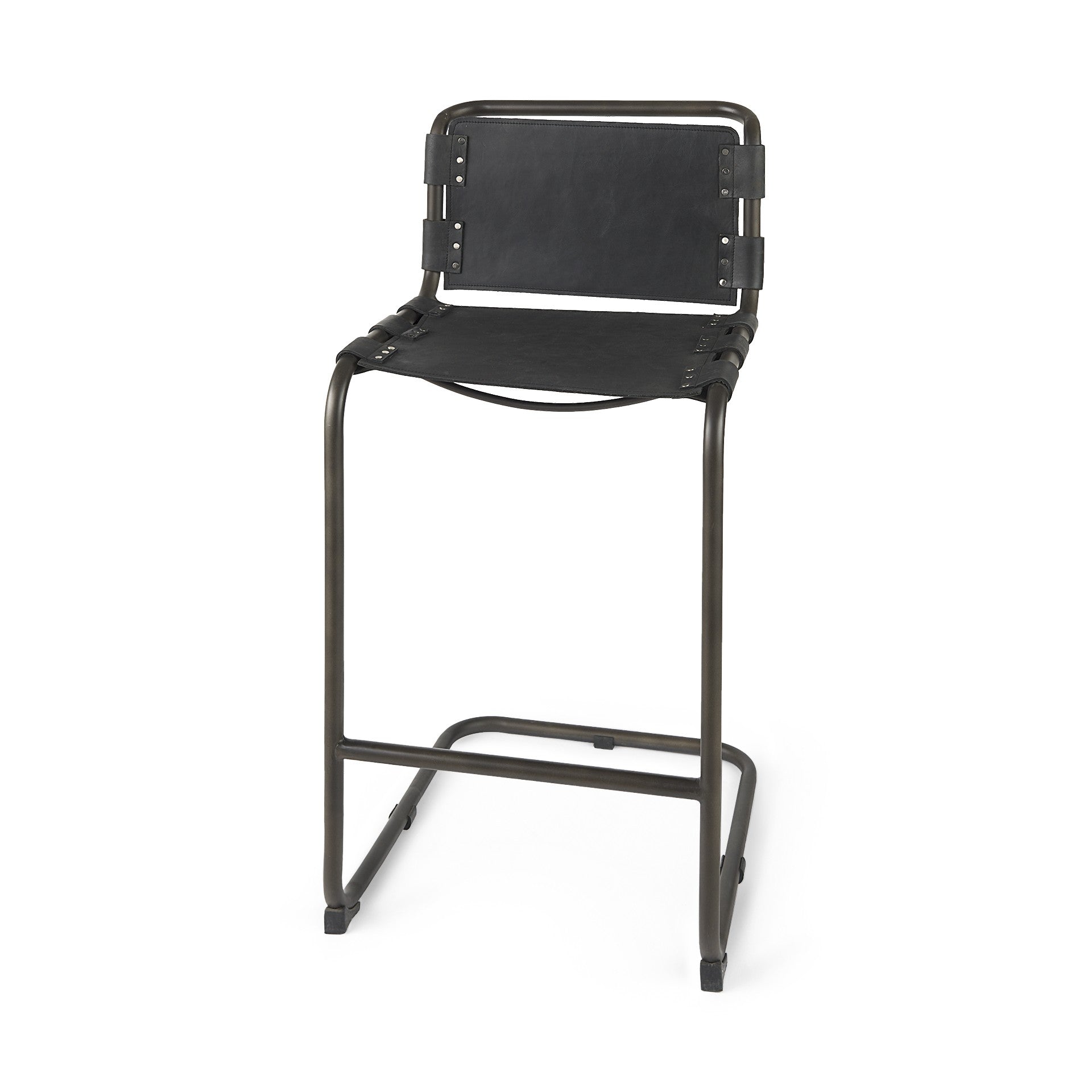 Black Leather Iron Framed Bar Stool By Homeroots | Bar Stools | Modishstore