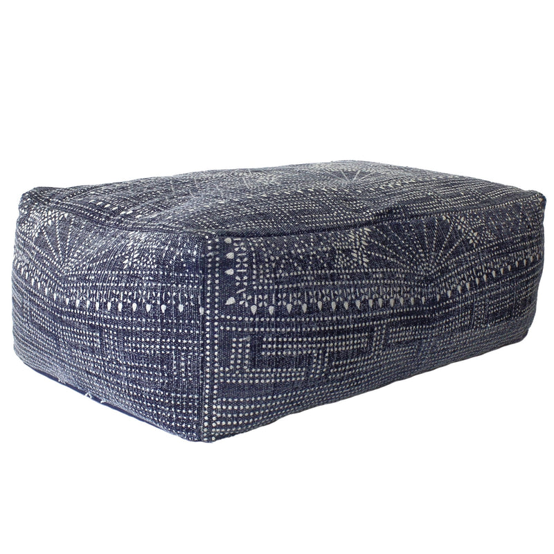 Navy Blue Patterned Rectangle Pouf By Homeroots | Poufs | Modishstore