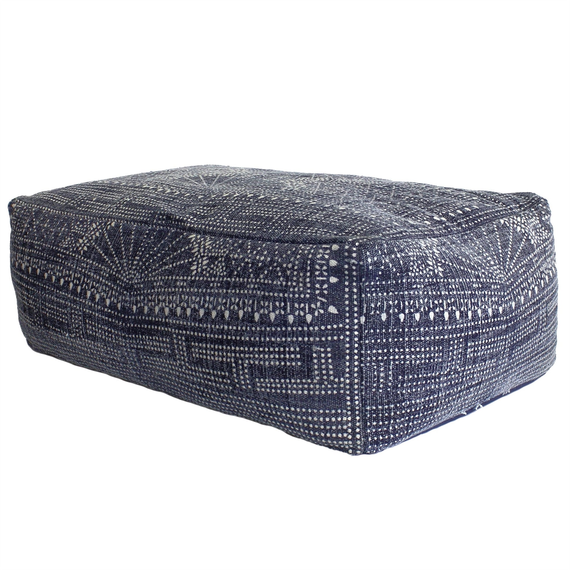 Navy Blue Patterned Rectangle Pouf By Homeroots | Poufs | Modishstore - 3