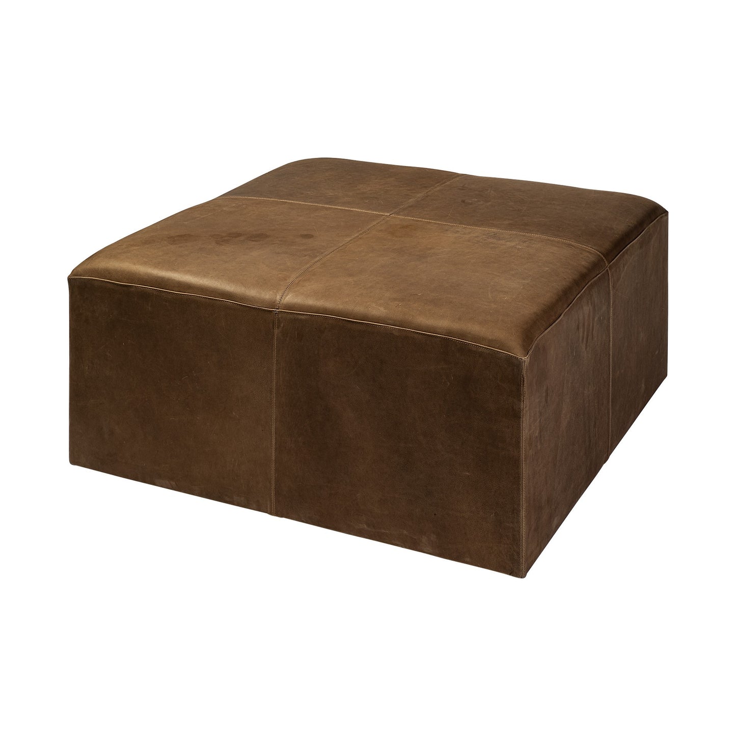 Brown Leather Wrapped Ottoman By Homeroots