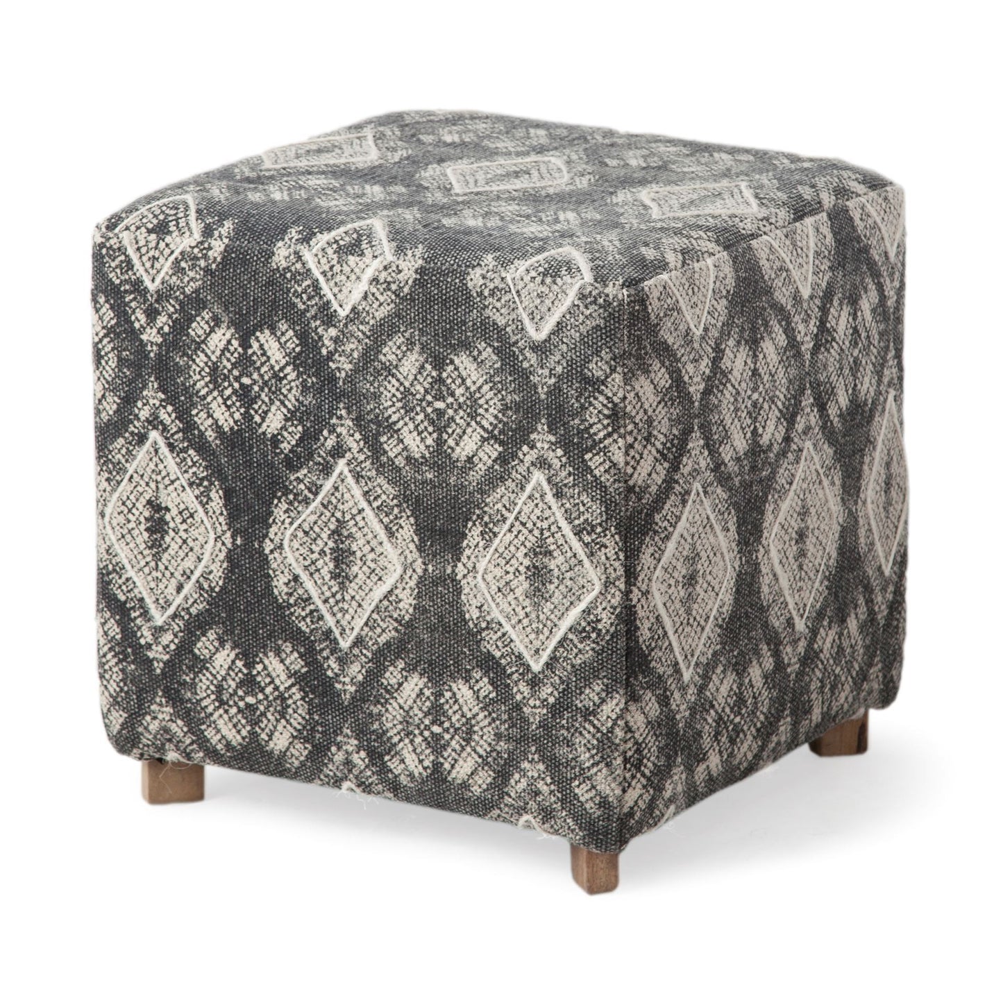 Patterned Fabric Covered Ottoman with Wooden Legs By Homeroots | Ottomans | Modishstore