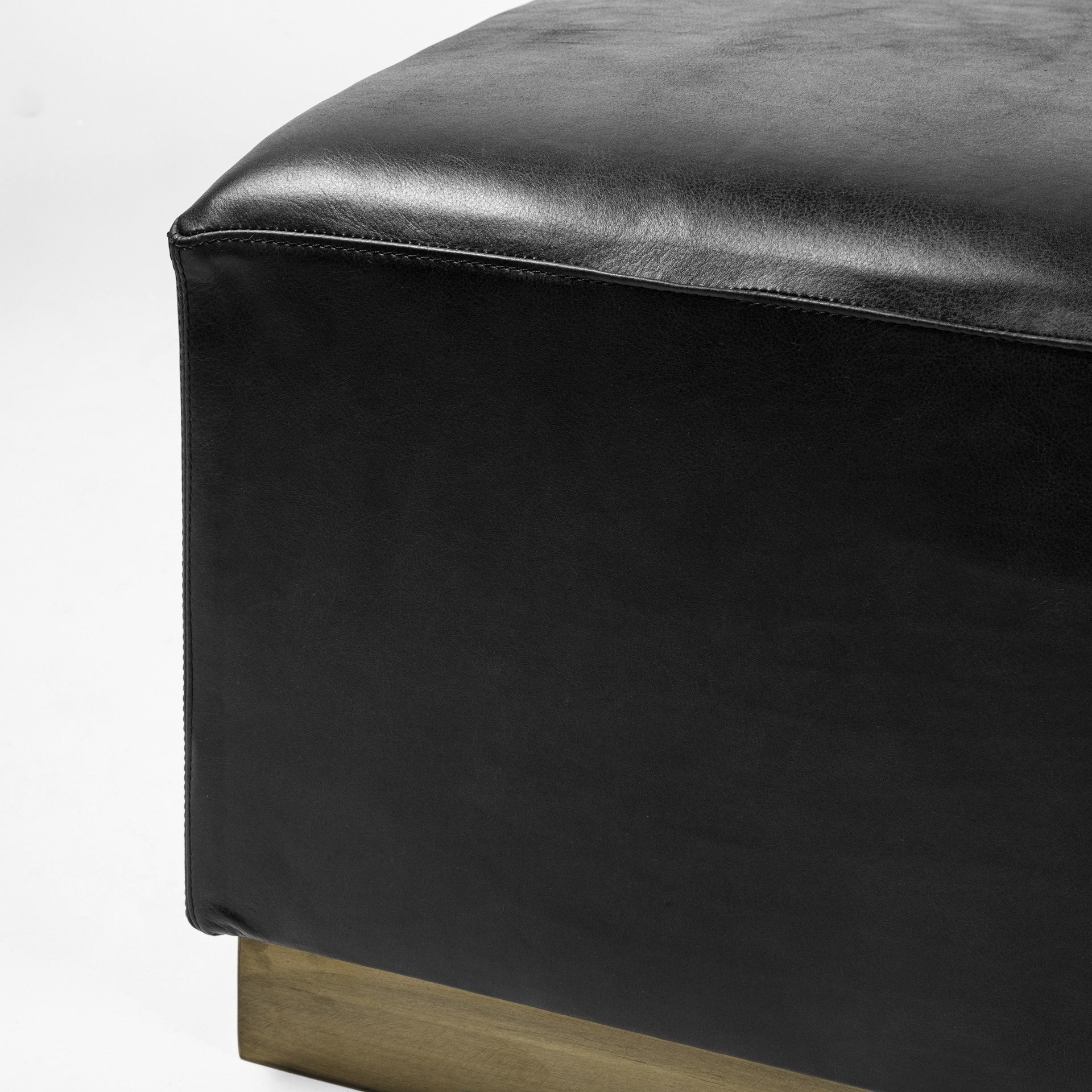 Black Leather Ottoman with Metal Base By Homeroots | Ottomans | Modishstore - 4