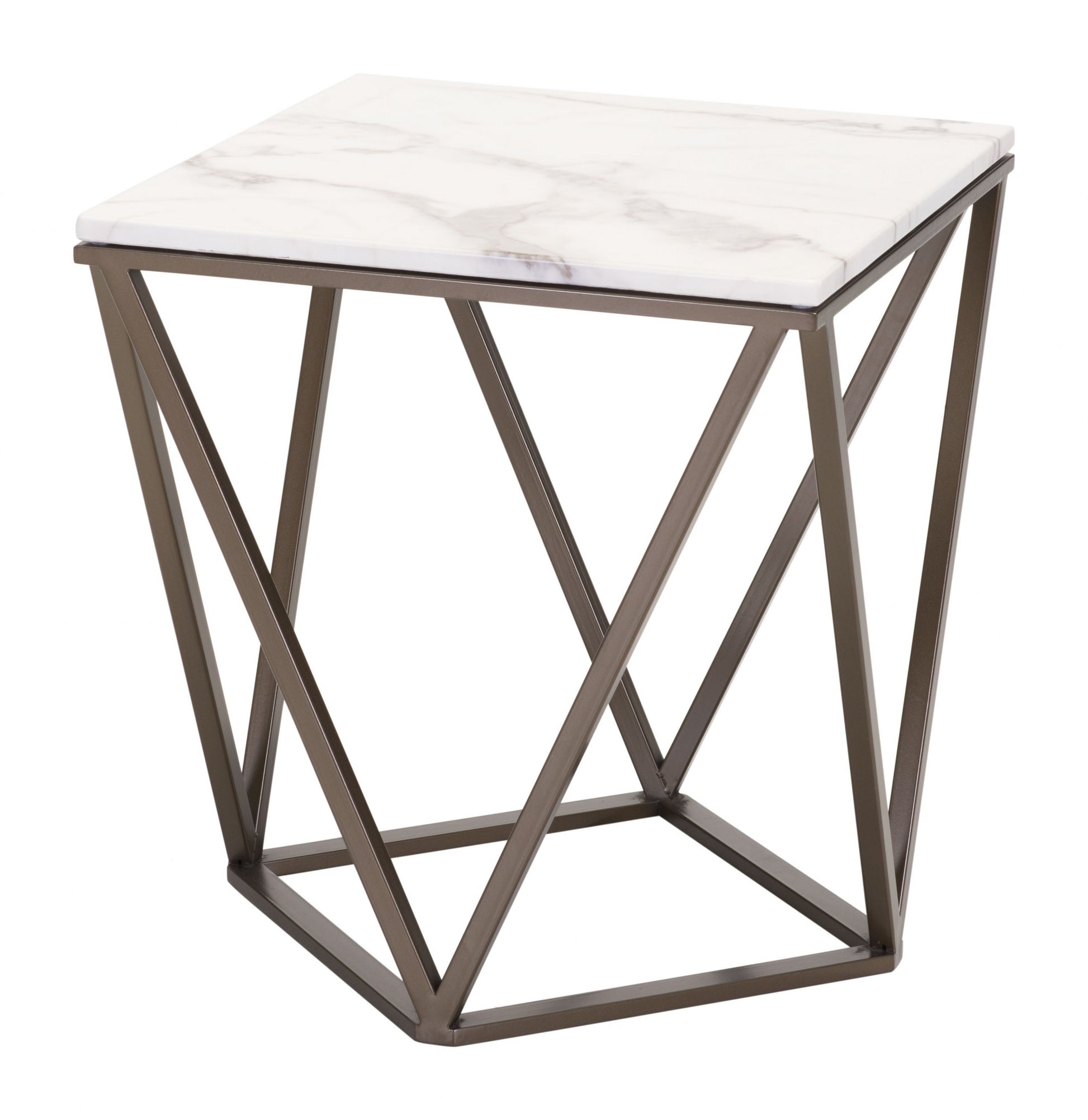 22" Antique Brass And White Stone Rectangular End Table By Homeroots | End Tables | Modishstore - 2