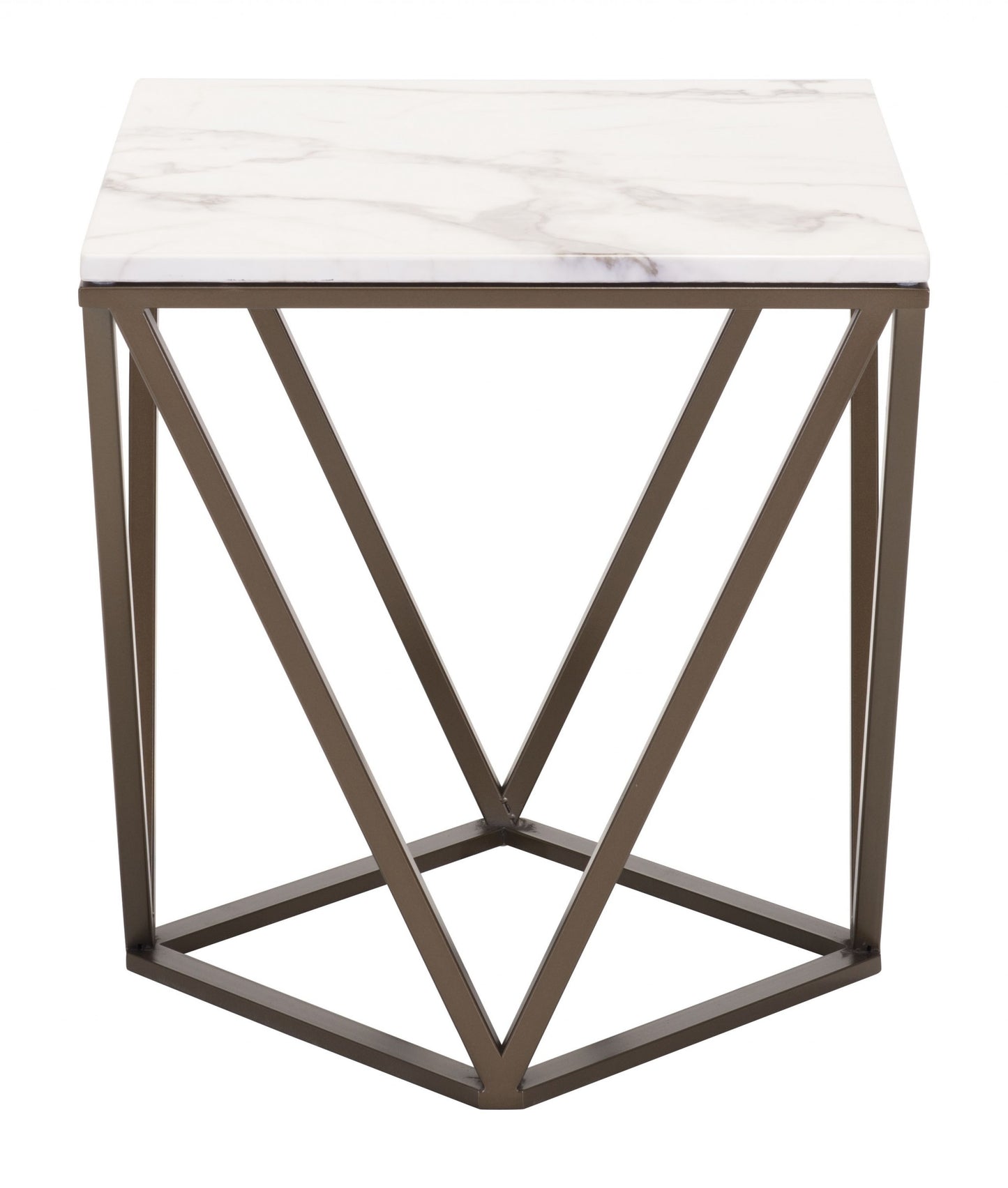 22" Antique Brass And White Stone Rectangular End Table By Homeroots | End Tables | Modishstore - 3