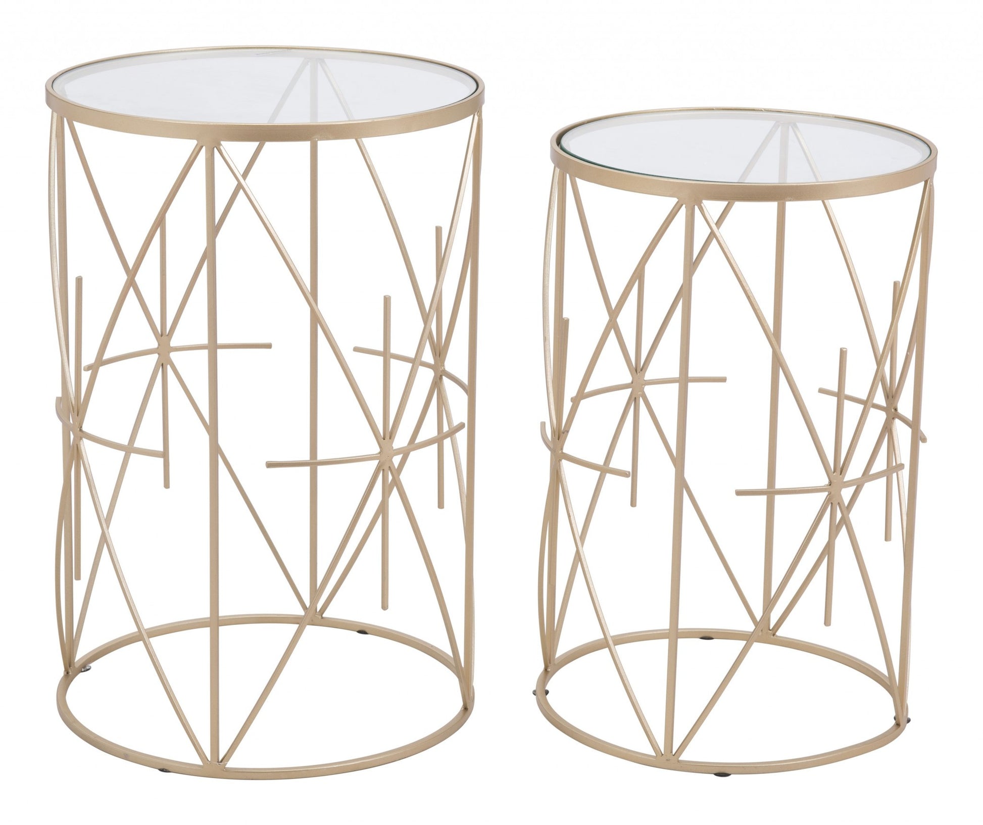 Set of Two Geometric Gold and Glass Side Tables By Homeroots | End Tables | Modishstore - 7