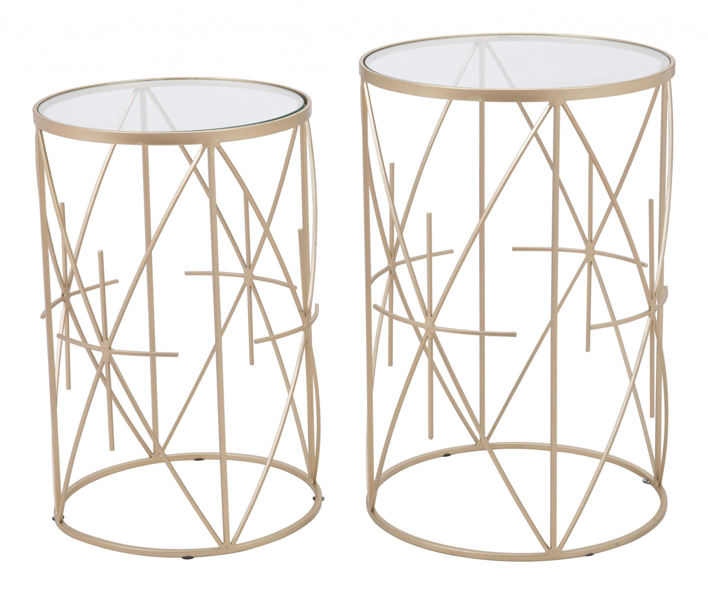 Set of Two Geometric Gold and Glass Side Tables By Homeroots | End Tables | Modishstore - 2