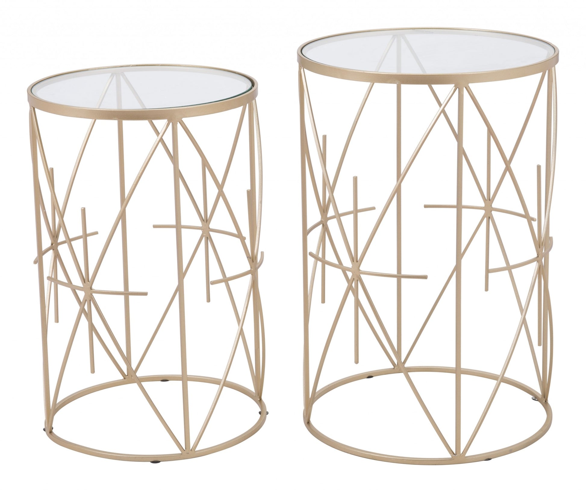 Set of Two Geometric Gold and Glass Side Tables By Homeroots | End Tables | Modishstore - 2