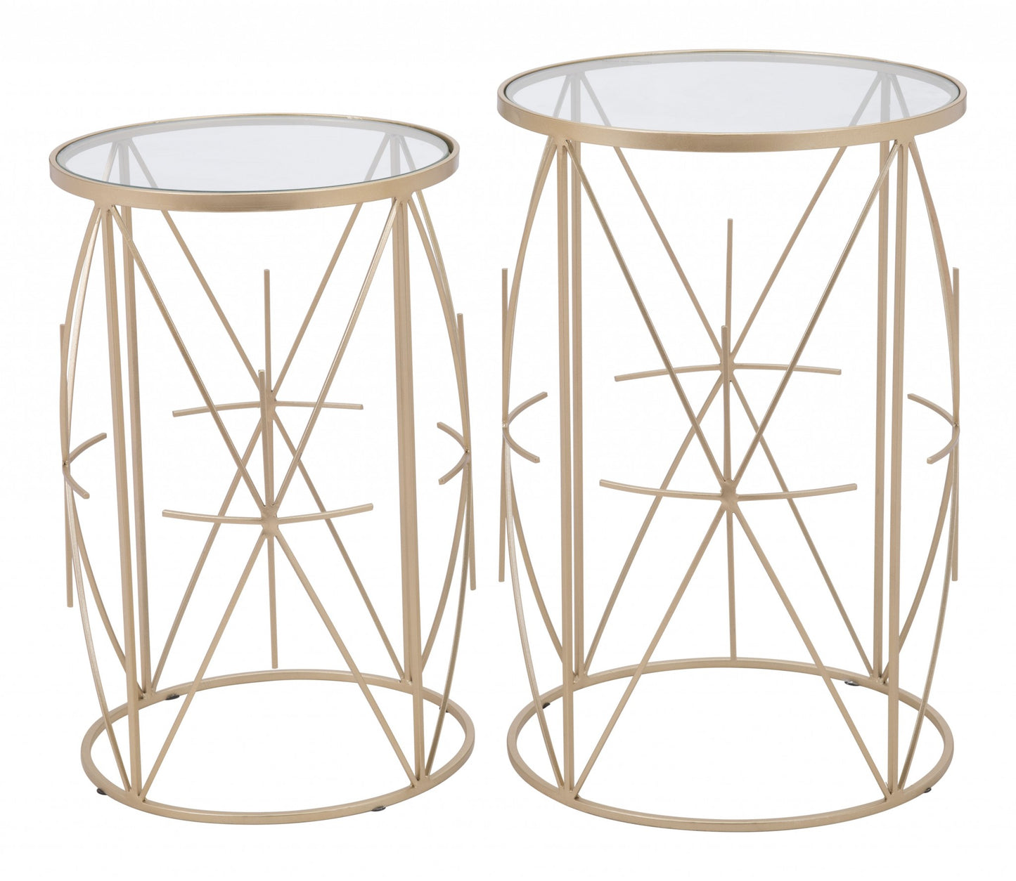 Set of Two Geometric Gold and Glass Side Tables By Homeroots | End Tables | Modishstore - 3