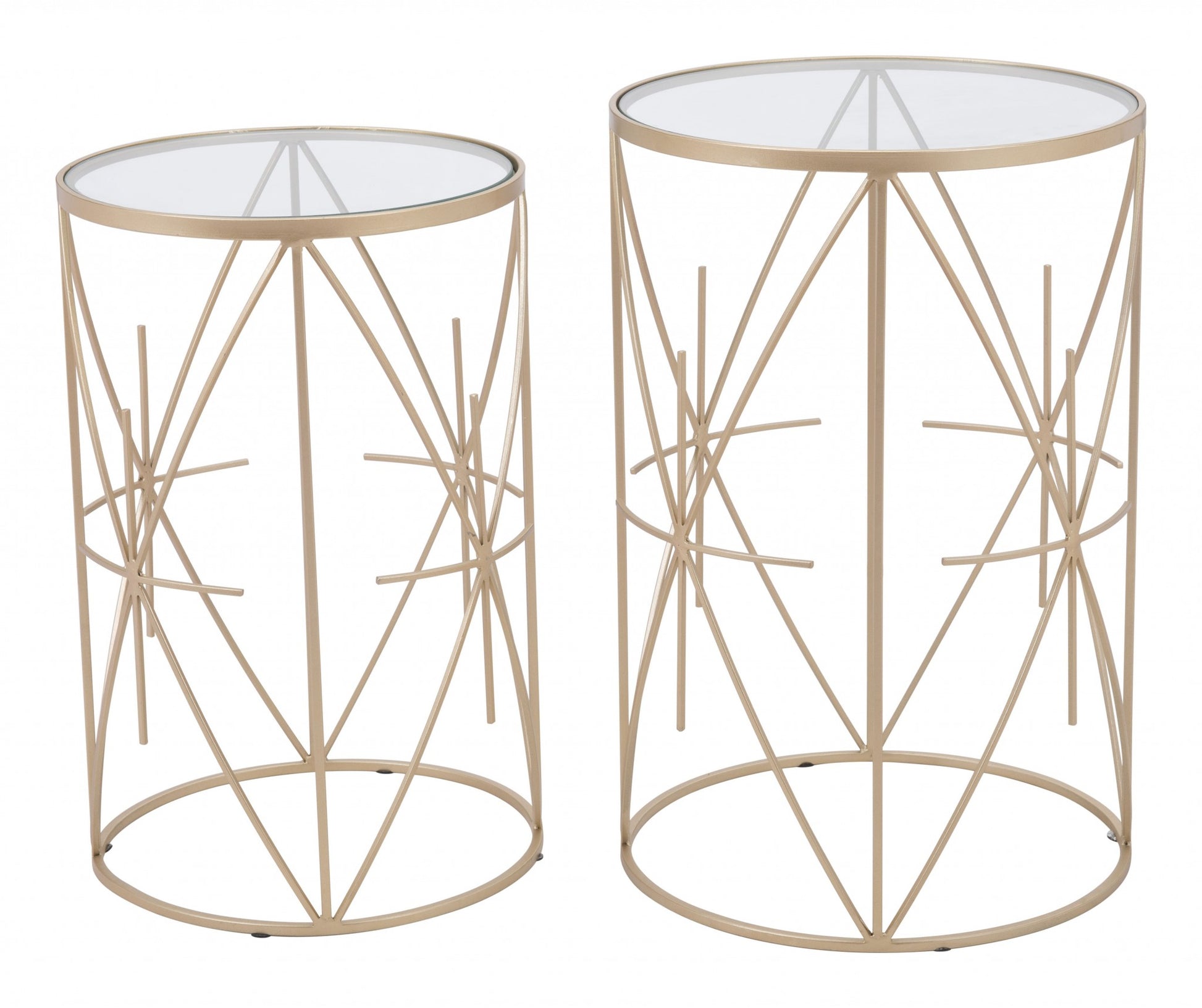 Set of Two Geometric Gold and Glass Side Tables By Homeroots | End Tables | Modishstore - 4