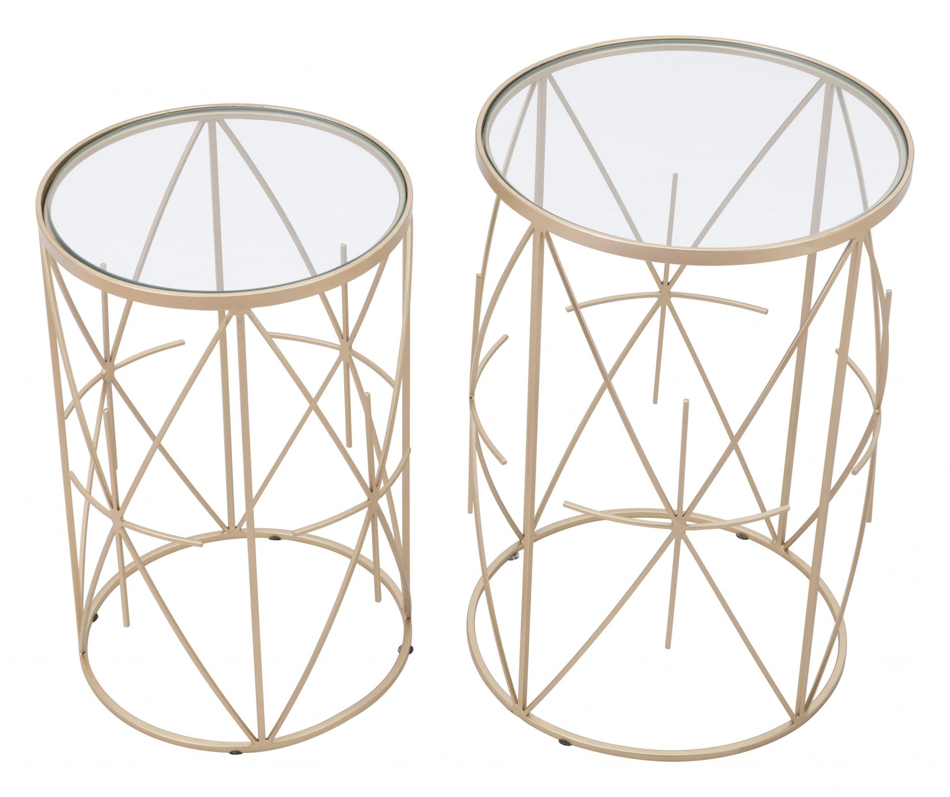 Set of Two Geometric Gold and Glass Side Tables By Homeroots | End Tables | Modishstore - 5