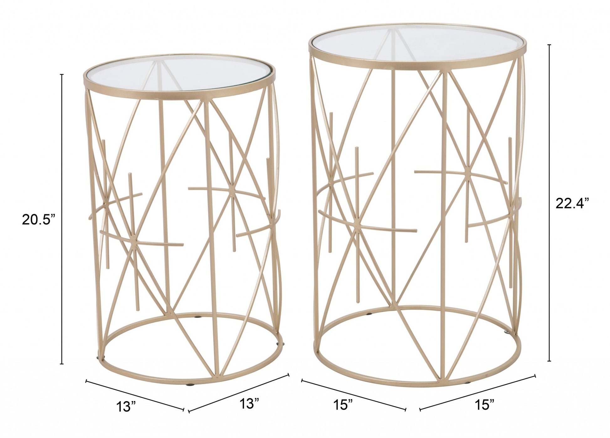 Set of Two Geometric Gold and Glass Side Tables By Homeroots | End Tables | Modishstore - 9