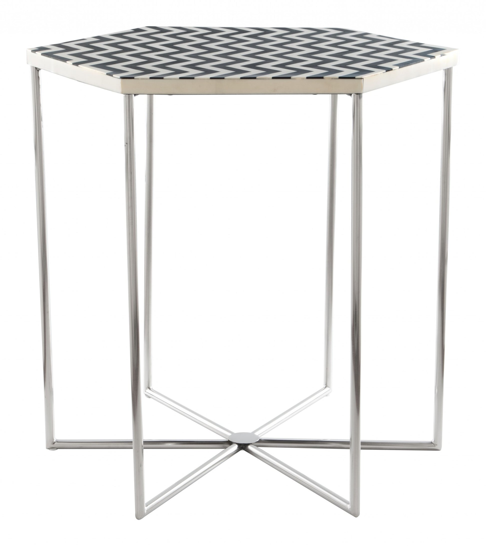 21" Silver And Black And White Stone Hexagon End Table By Homeroots | End Tables | Modishstore - 8