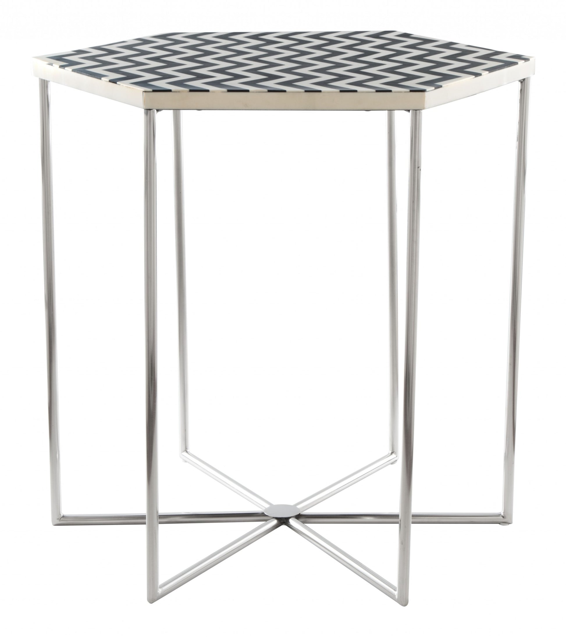 21" Silver And Black And White Stone Hexagon End Table By Homeroots | End Tables | Modishstore - 2