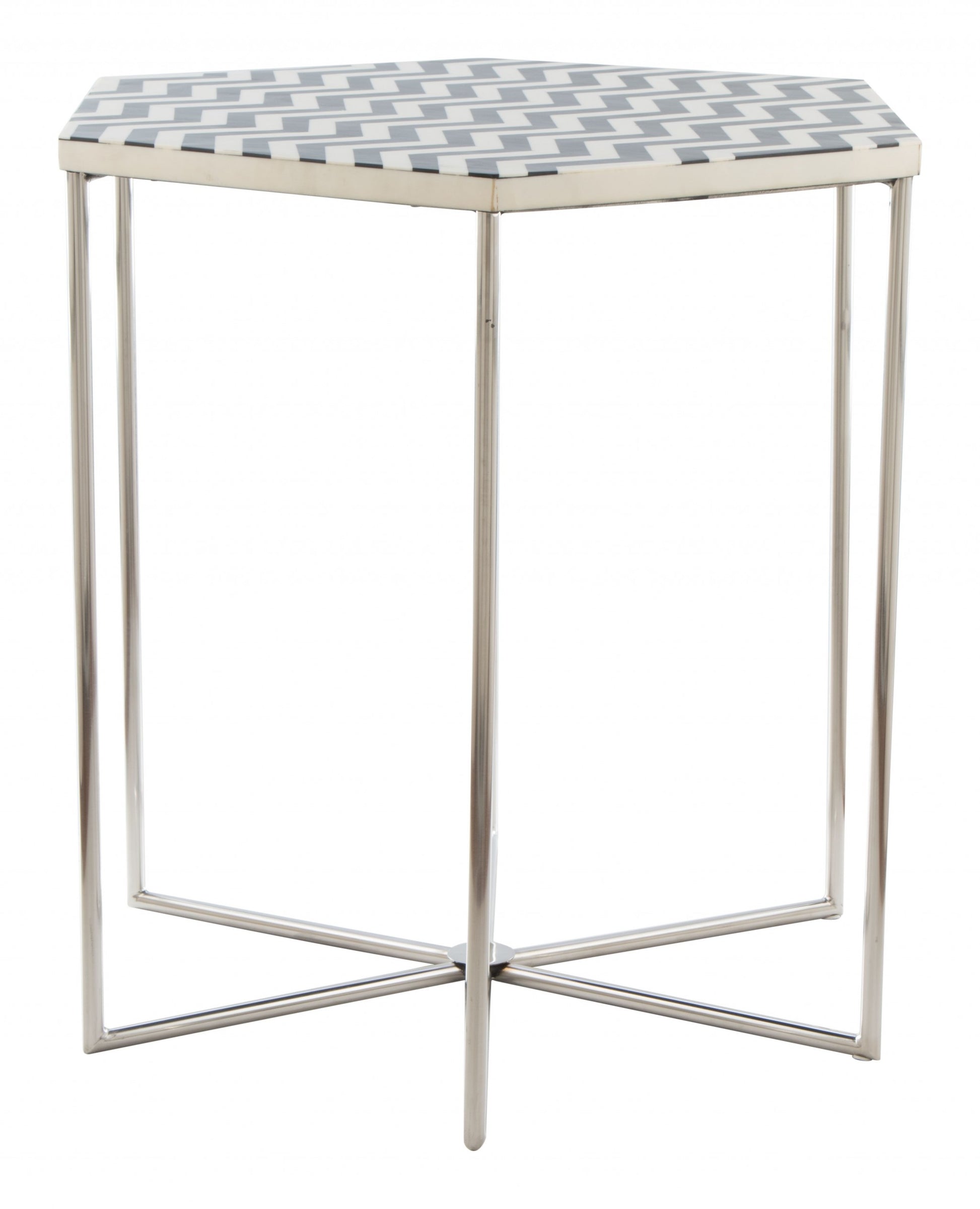 21" Silver And Black And White Stone Hexagon End Table By Homeroots | End Tables | Modishstore - 3