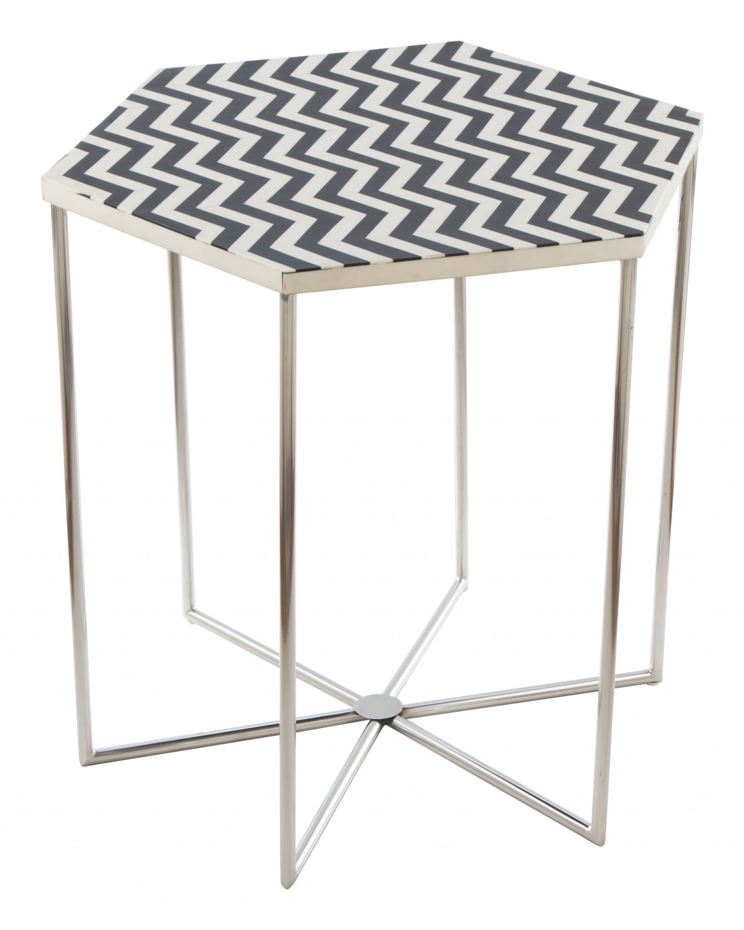 21" Silver And Black And White Stone Hexagon End Table By Homeroots | End Tables | Modishstore - 4