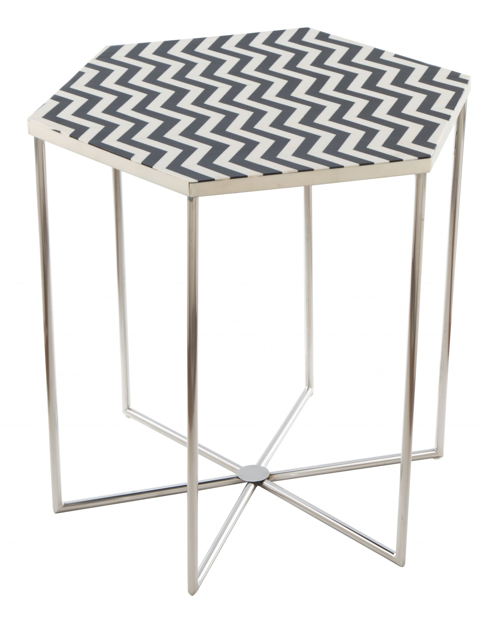 21" Silver And Black And White Stone Hexagon End Table By Homeroots | End Tables | Modishstore - 4