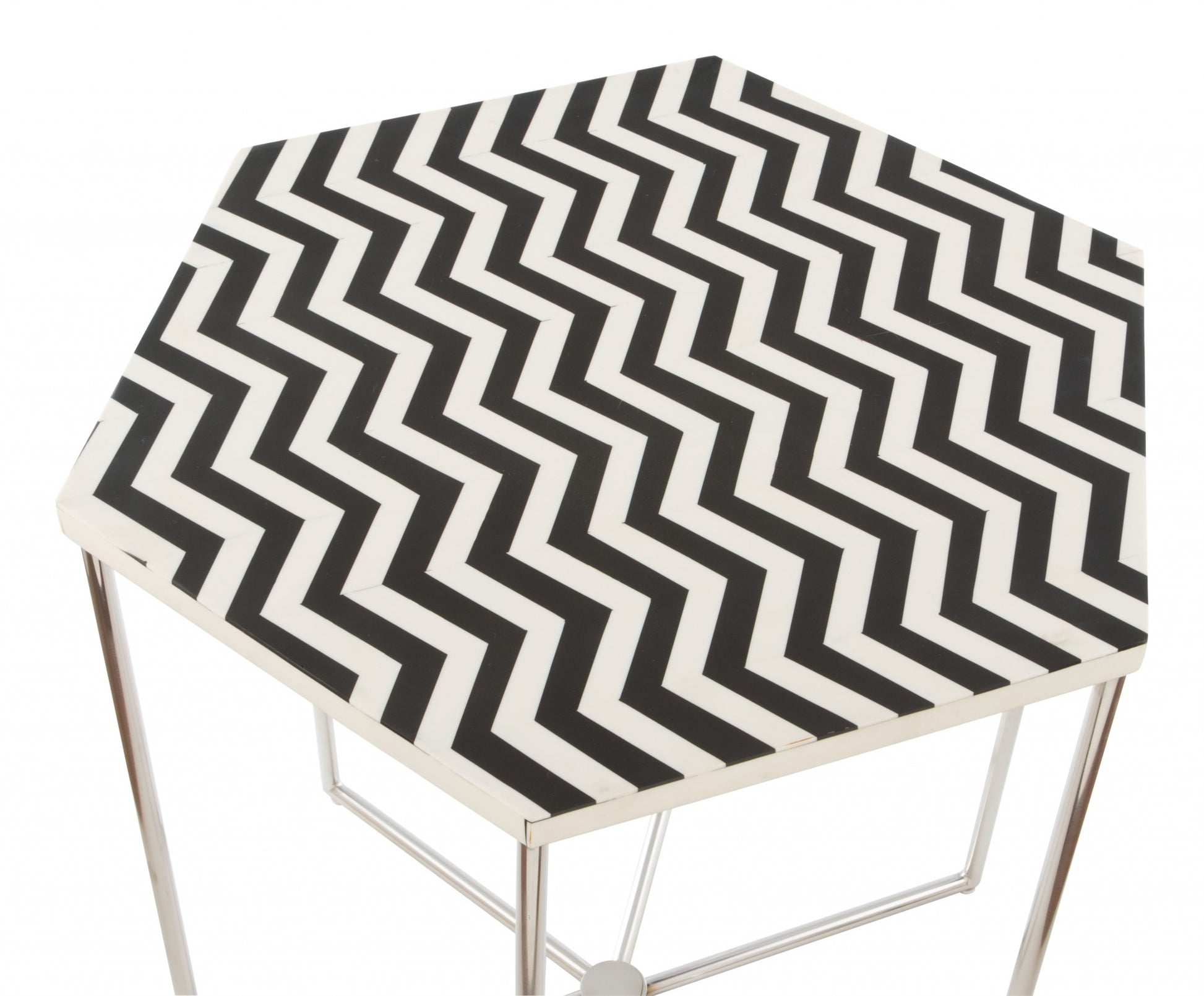 21" Silver And Black And White Stone Hexagon End Table By Homeroots | End Tables | Modishstore - 6