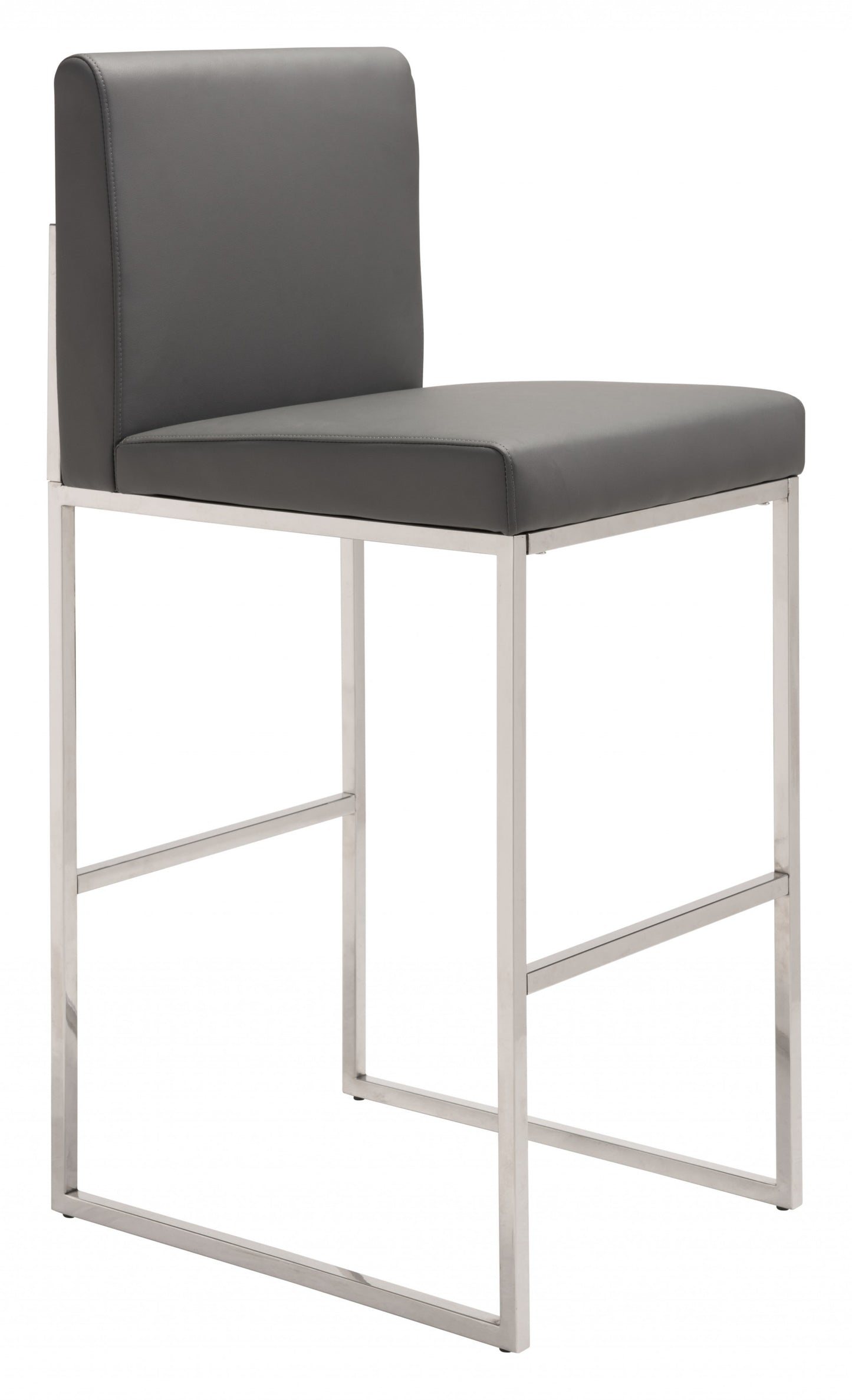 43" Gray Faux Leather And Chrome Low Back Bar Height Chair With Footrest By Homeroots | Bar Stools | Modishstore