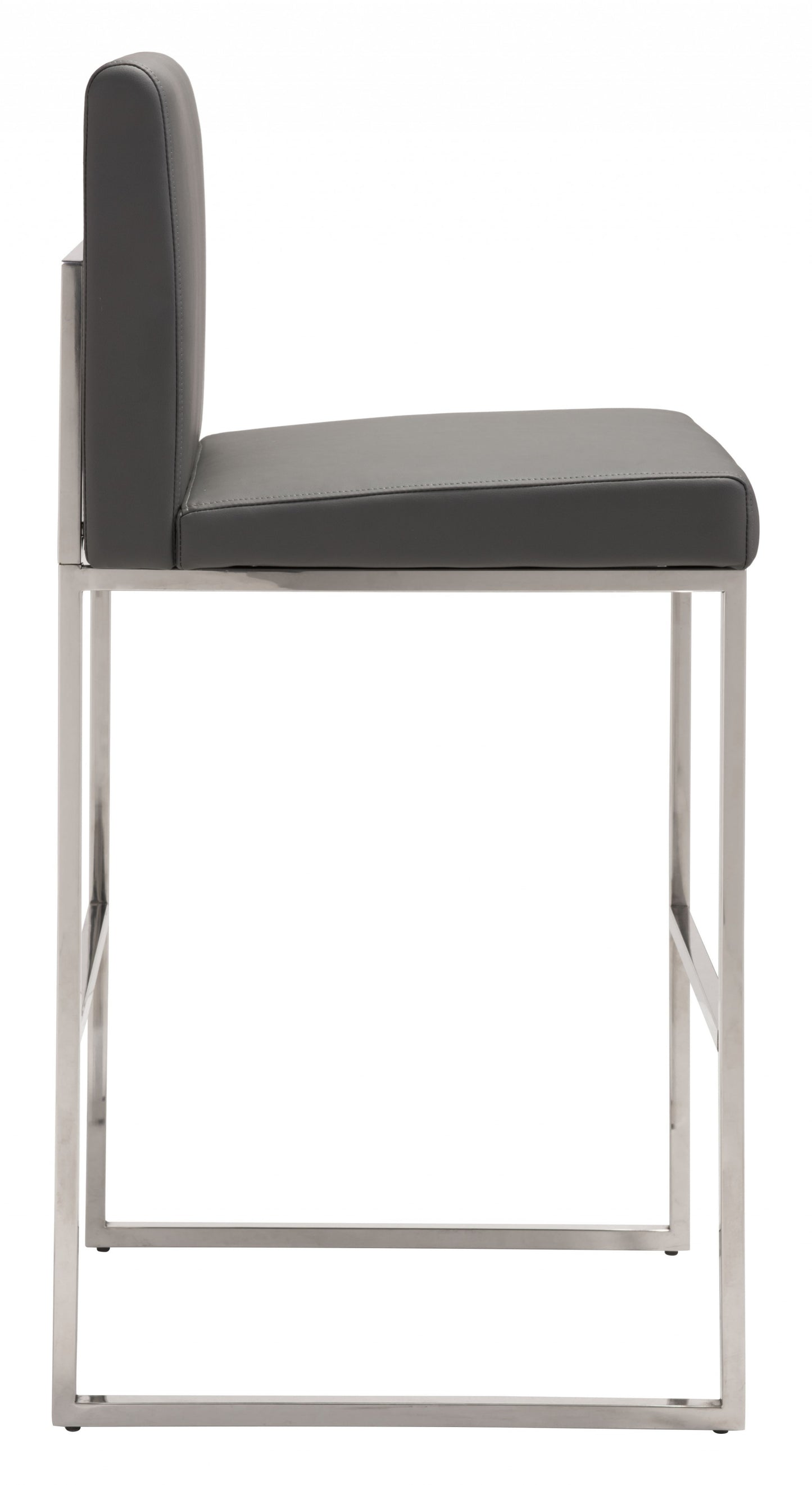 43" Gray Faux Leather And Chrome Low Back Bar Height Chair With Footrest By Homeroots | Bar Stools | Modishstore - 3