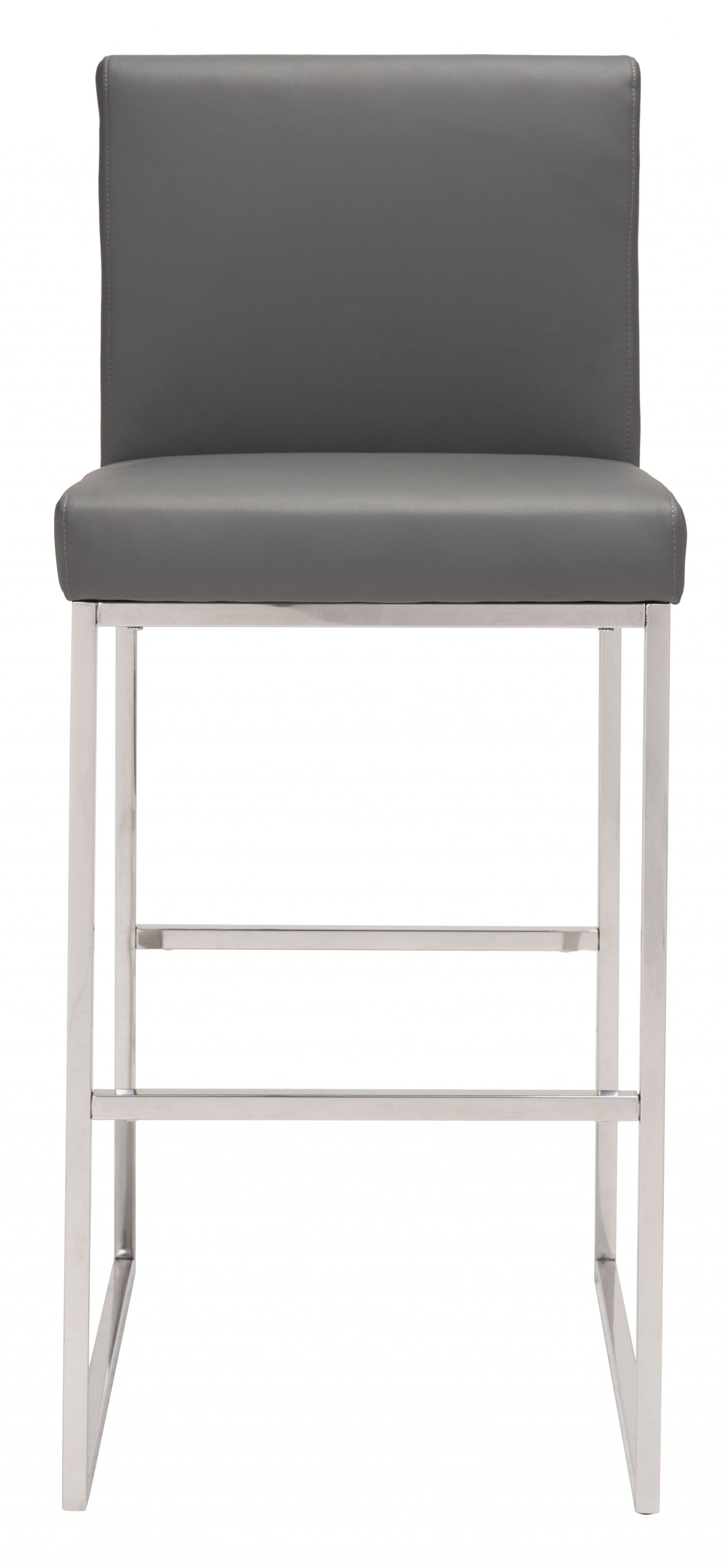 43" Gray Faux Leather And Chrome Low Back Bar Height Chair With Footrest By Homeroots | Bar Stools | Modishstore - 4