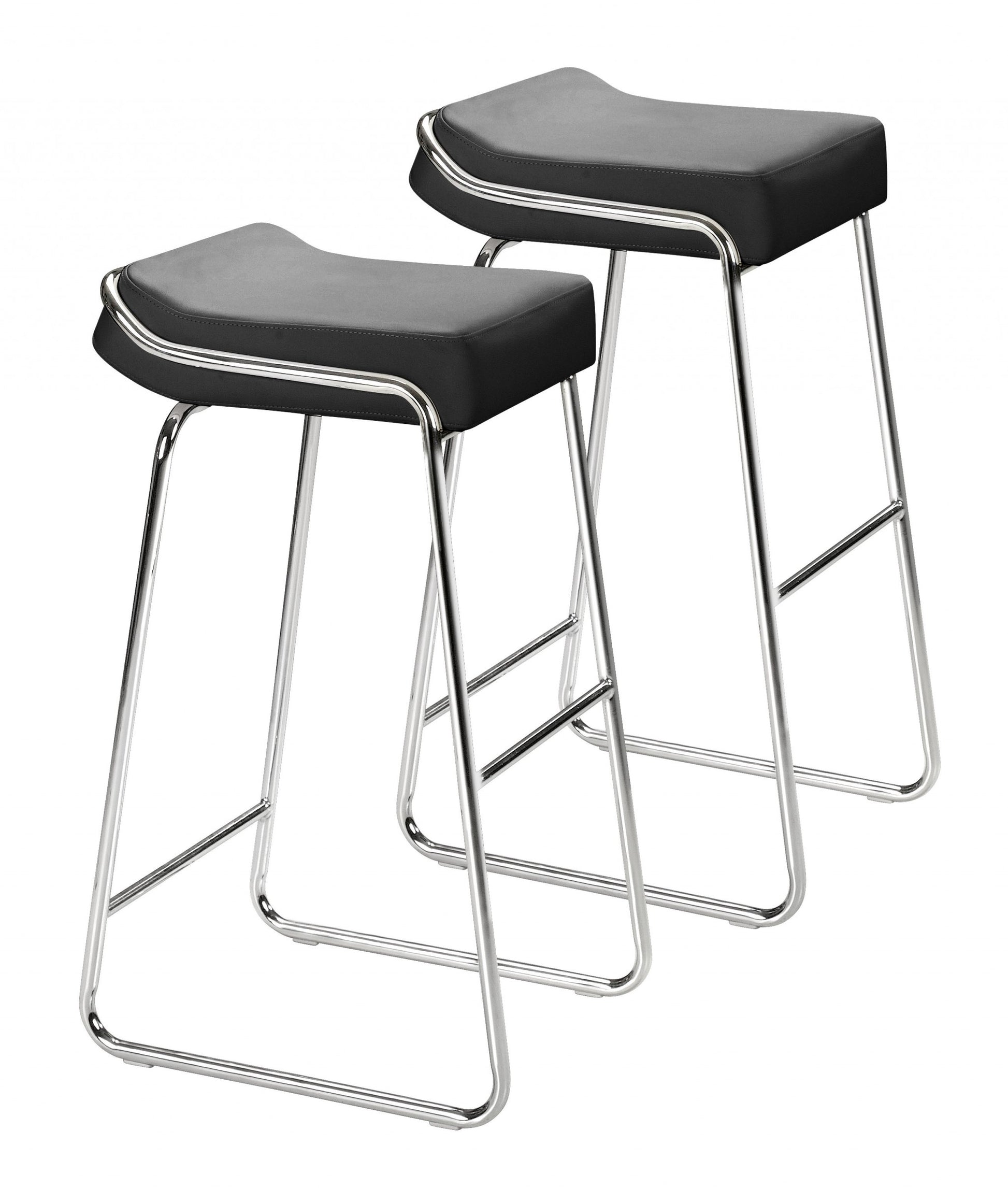 Set Of Two 33" Black Faux Leather And Chrome Backless Bar Height Chairs By Homeroots | Bar Stools | Modishstore