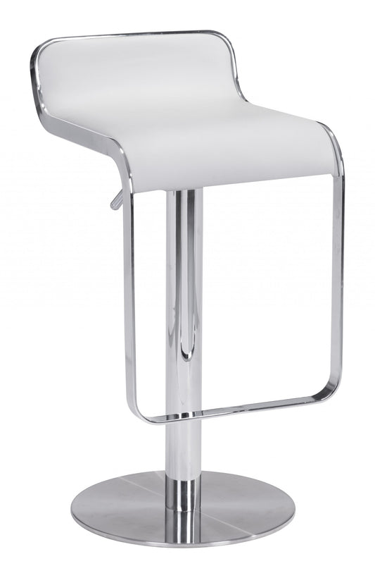 Modern White Faux Leather and Chrome Adjustable Pedestal Barstool By Homeroots | Bar Stools | Modishstore