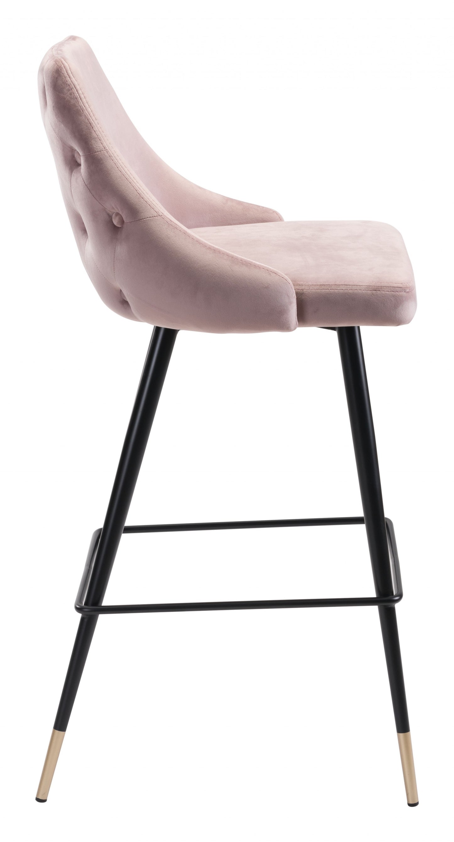 41" Pink Tufted Velvet And Black Bar Height Chair With Footrest By Homeroots | Bar Stools | Modishstore - 3