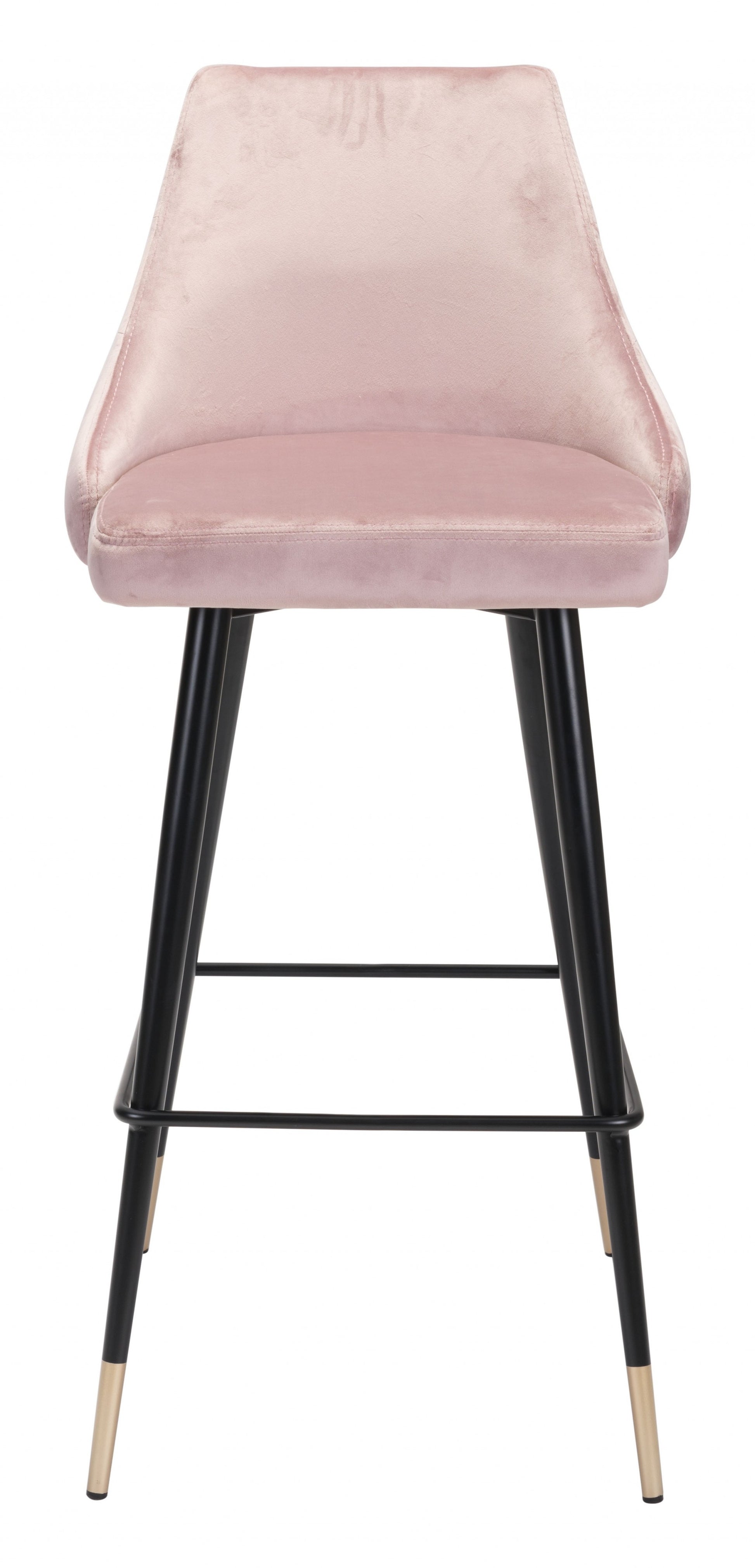 41" Pink Tufted Velvet And Black Bar Height Chair With Footrest By Homeroots | Bar Stools | Modishstore - 4