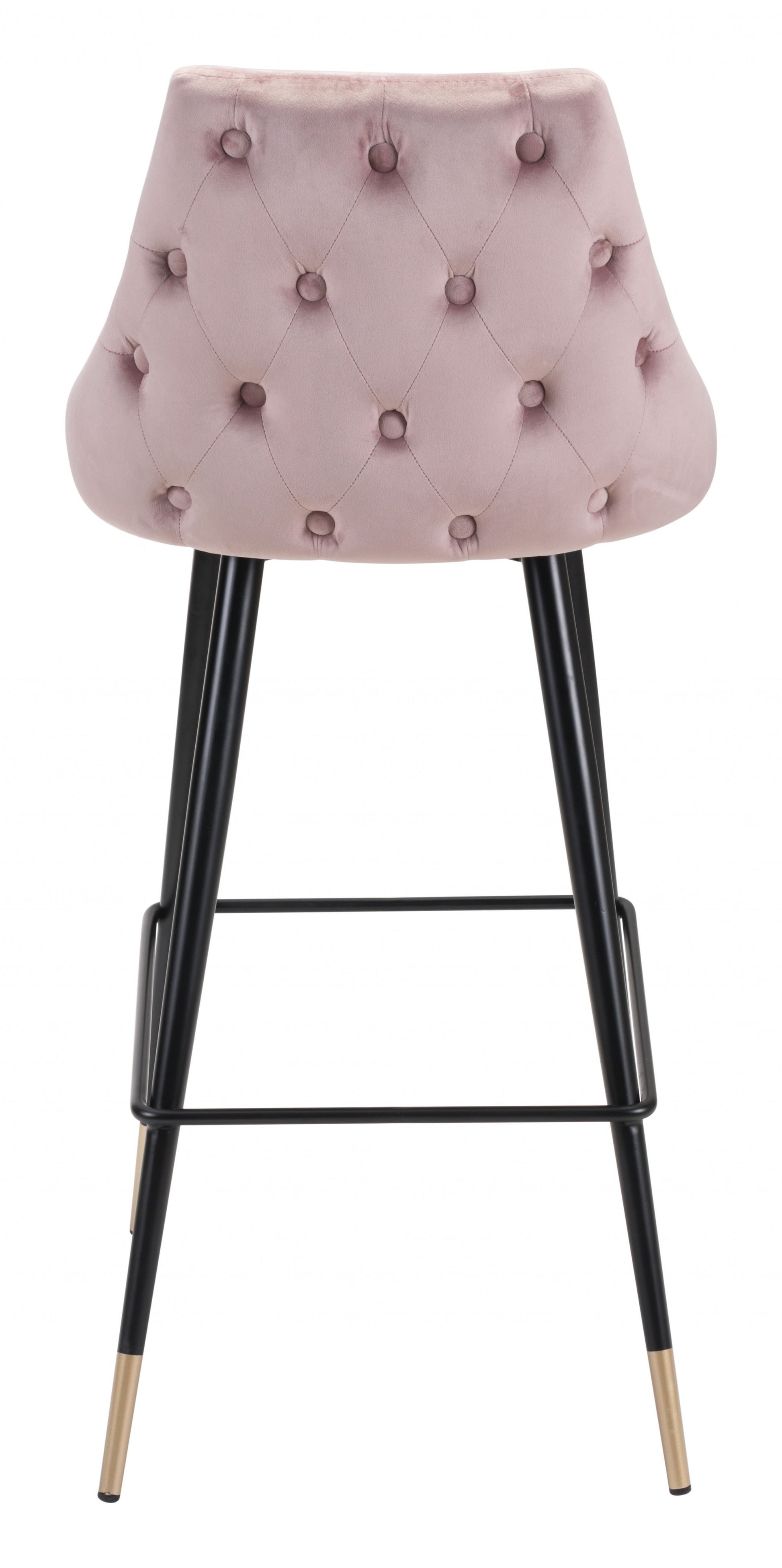 41" Pink Tufted Velvet And Black Bar Height Chair With Footrest By Homeroots | Bar Stools | Modishstore - 5