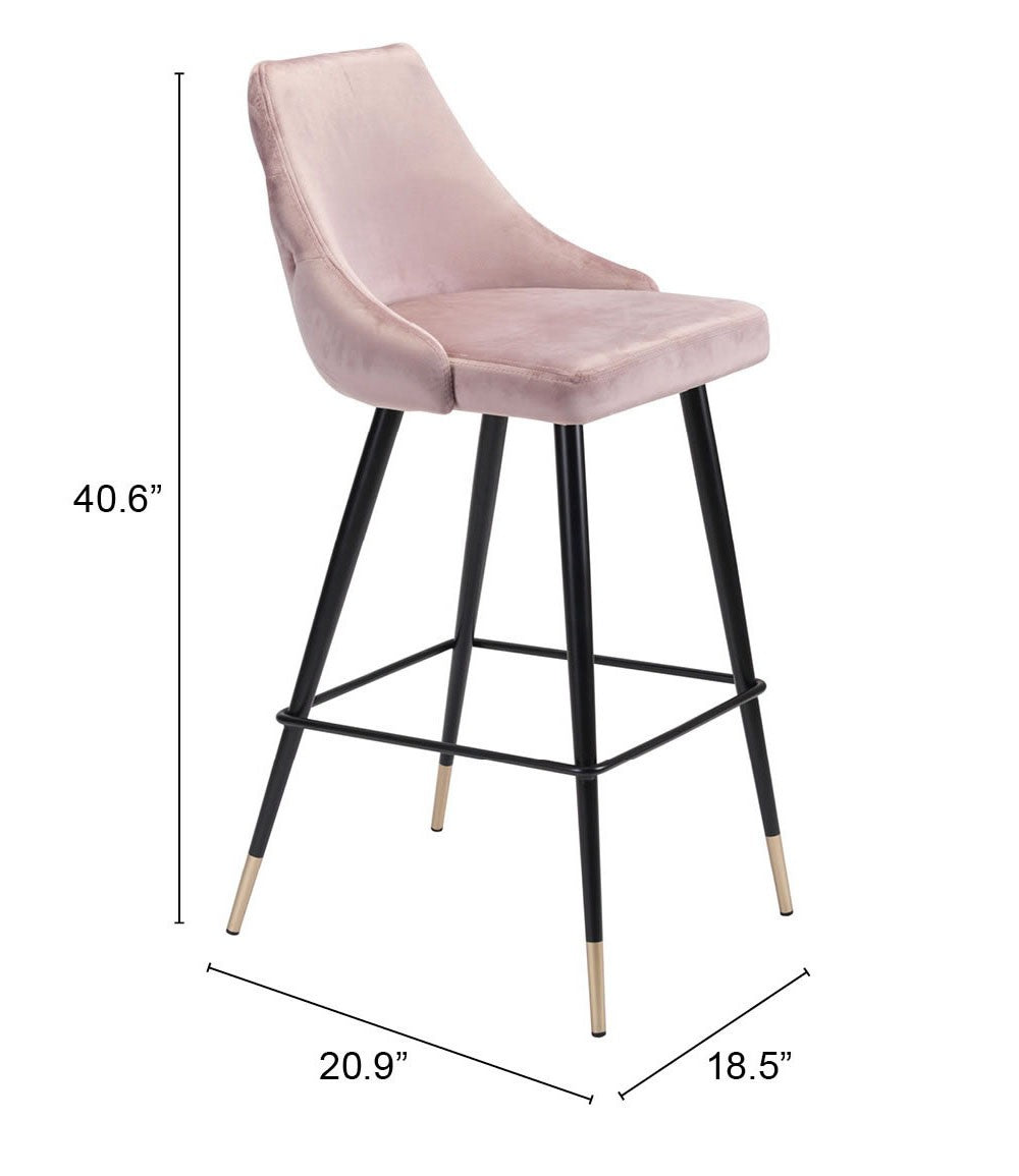 41" Pink Tufted Velvet And Black Bar Height Chair With Footrest By Homeroots | Bar Stools | Modishstore - 7