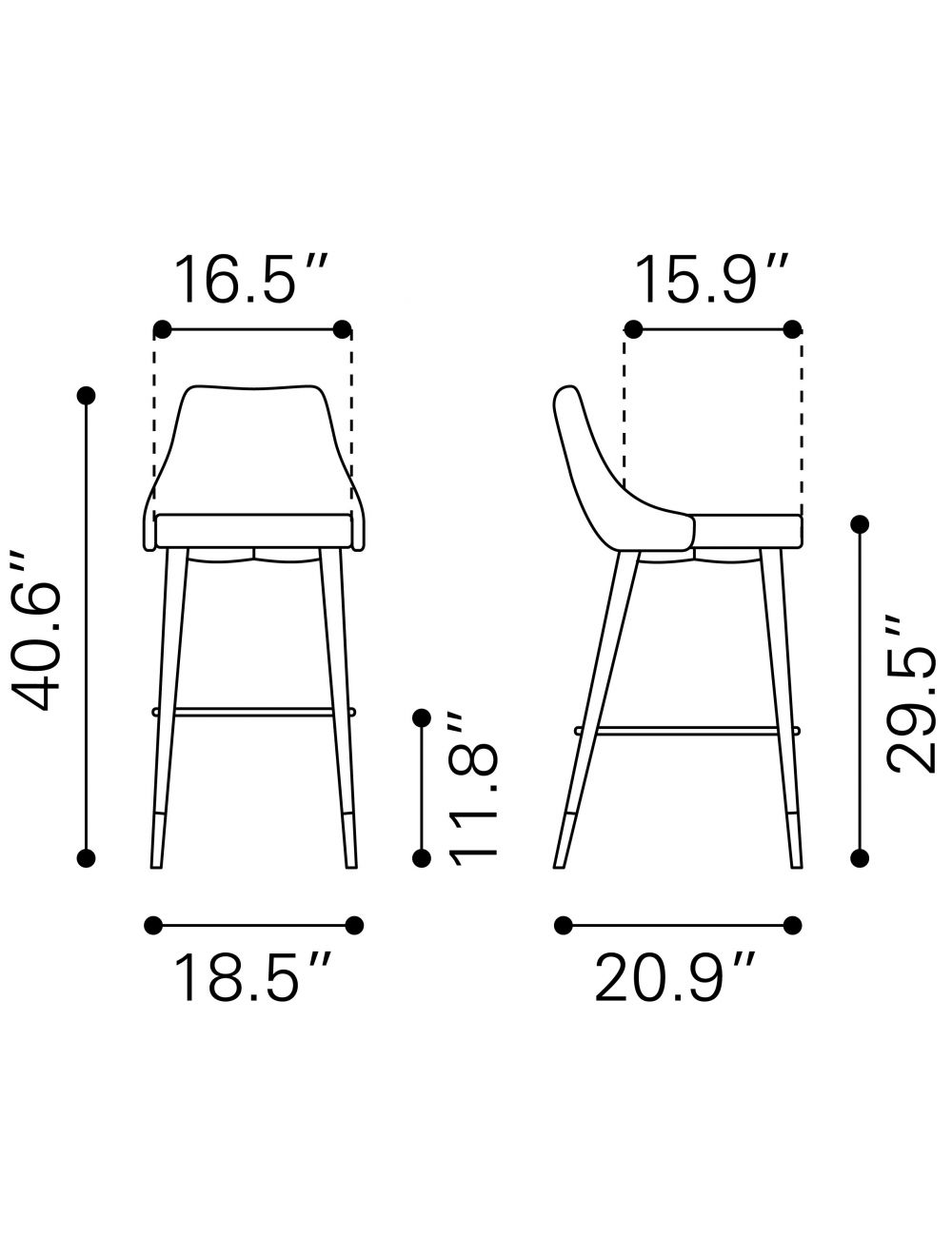 41" Green And Black Steel Low Back Bar Height Chair With Footrest By Homeroots | Bar Stools | Modishstore - 8