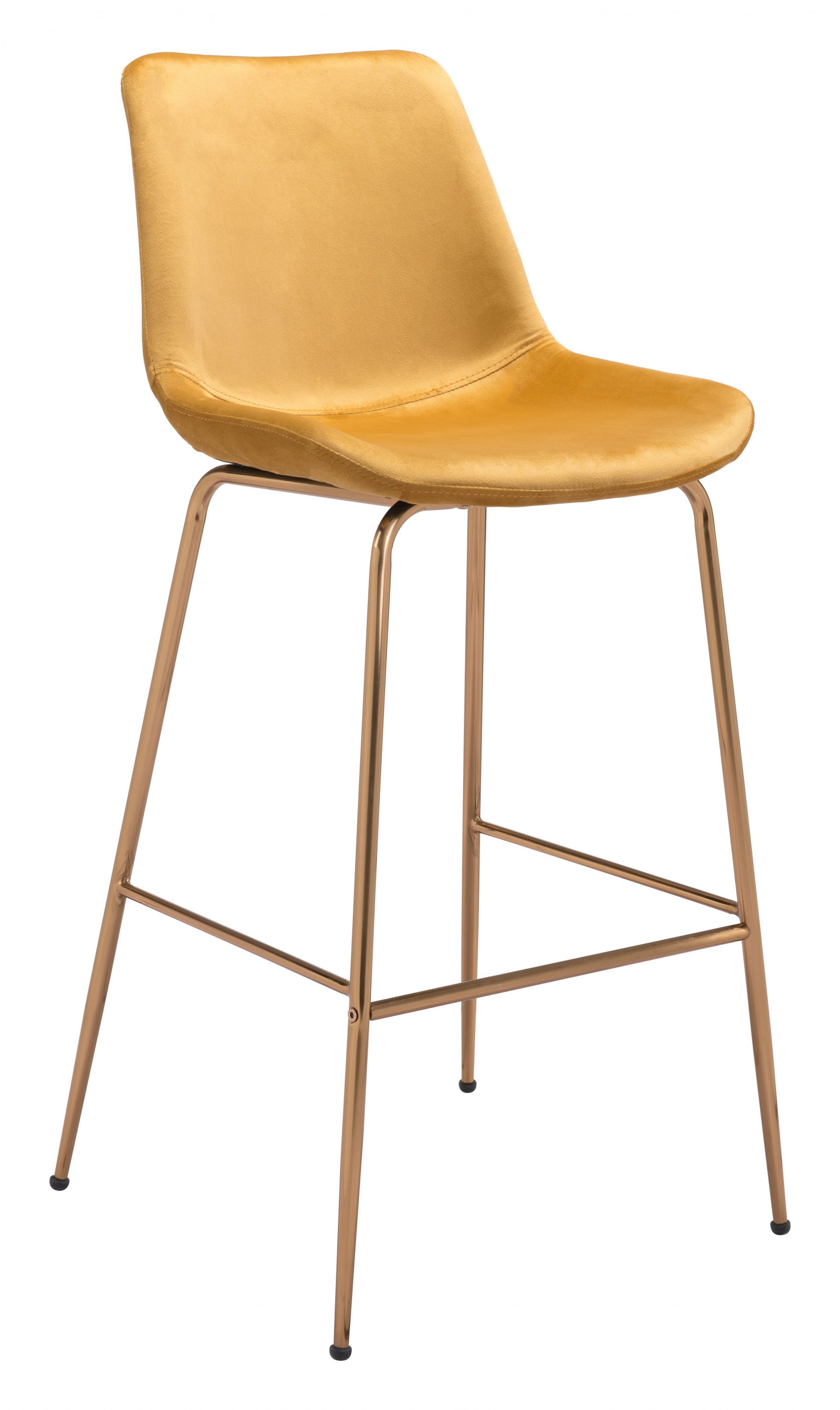 43" Yellow Velvet And Gold Steel Low Back Bar Height Chair With Footrest By Homeroots | Bar Stools | Modishstore