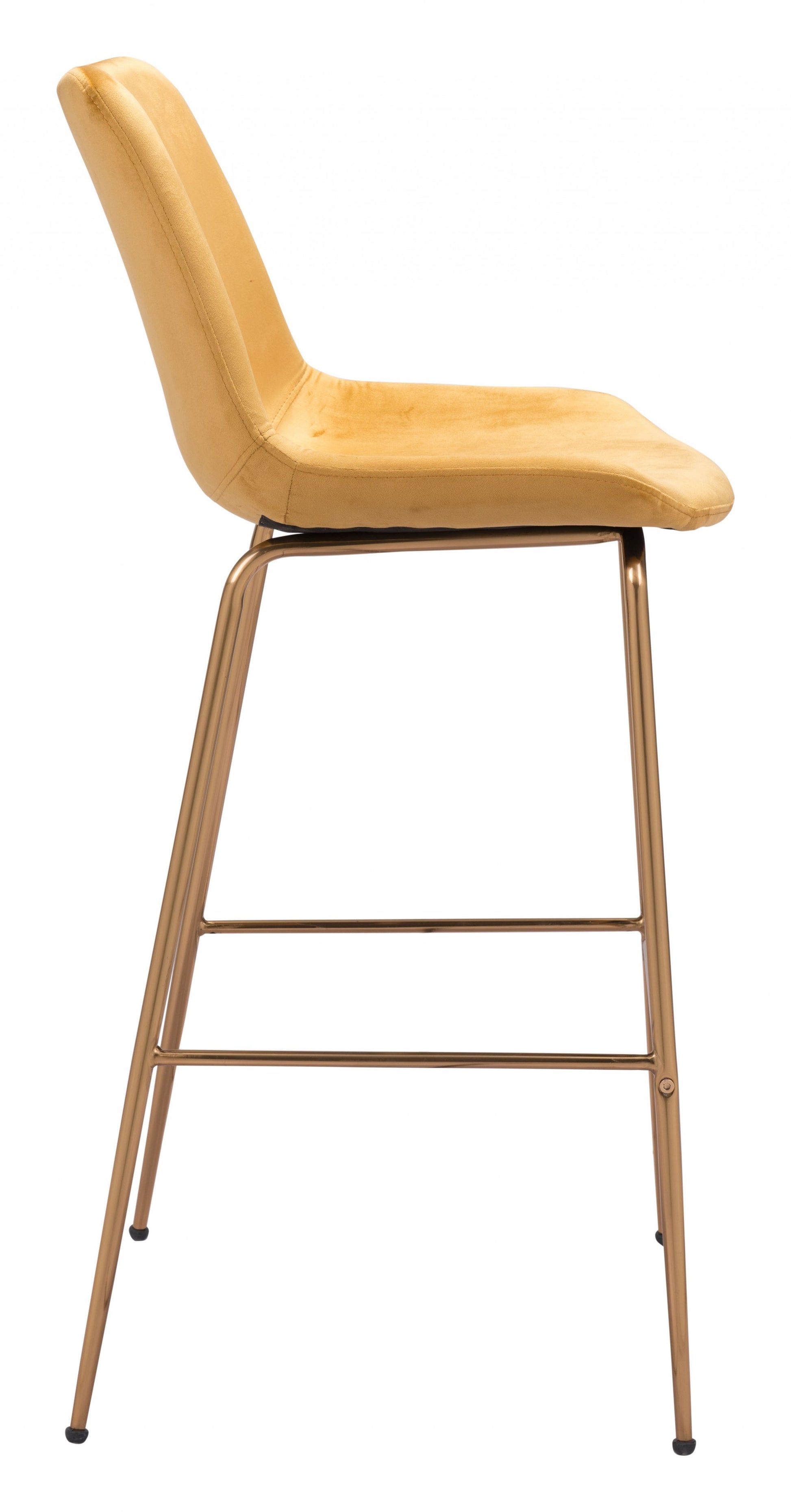 43" Yellow Velvet And Gold Steel Low Back Bar Height Chair With Footrest By Homeroots | Bar Stools | Modishstore - 2