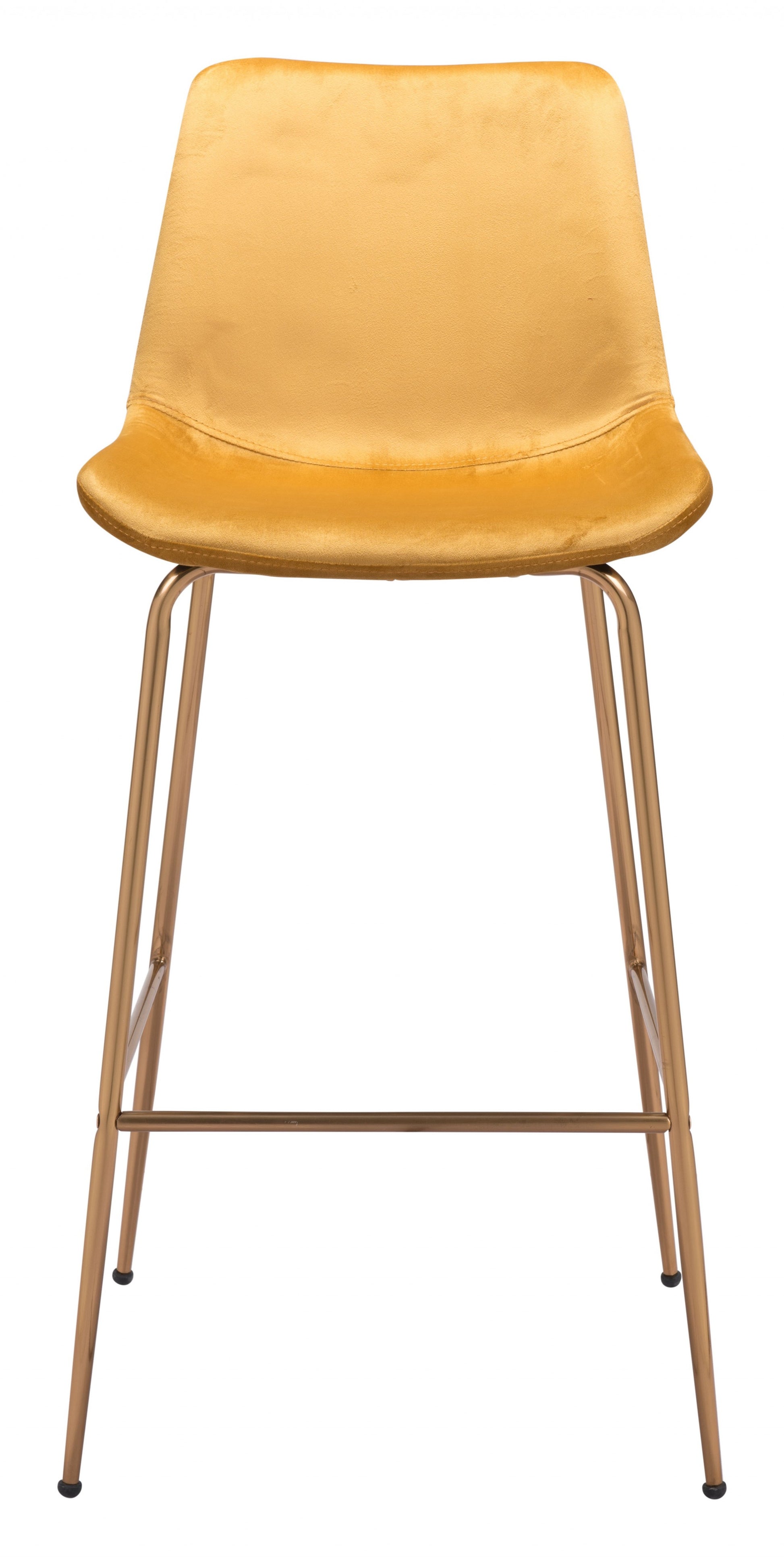 43" Yellow Velvet And Gold Steel Low Back Bar Height Chair With Footrest By Homeroots | Bar Stools | Modishstore - 3