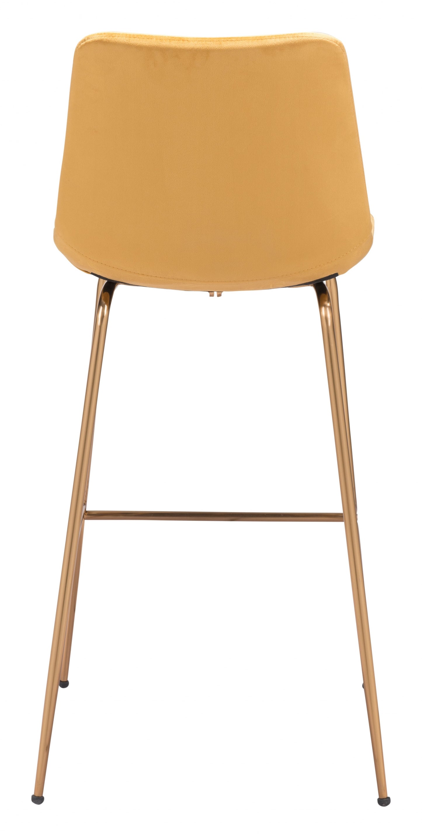 43" Yellow Velvet And Gold Steel Low Back Bar Height Chair With Footrest By Homeroots | Bar Stools | Modishstore - 4