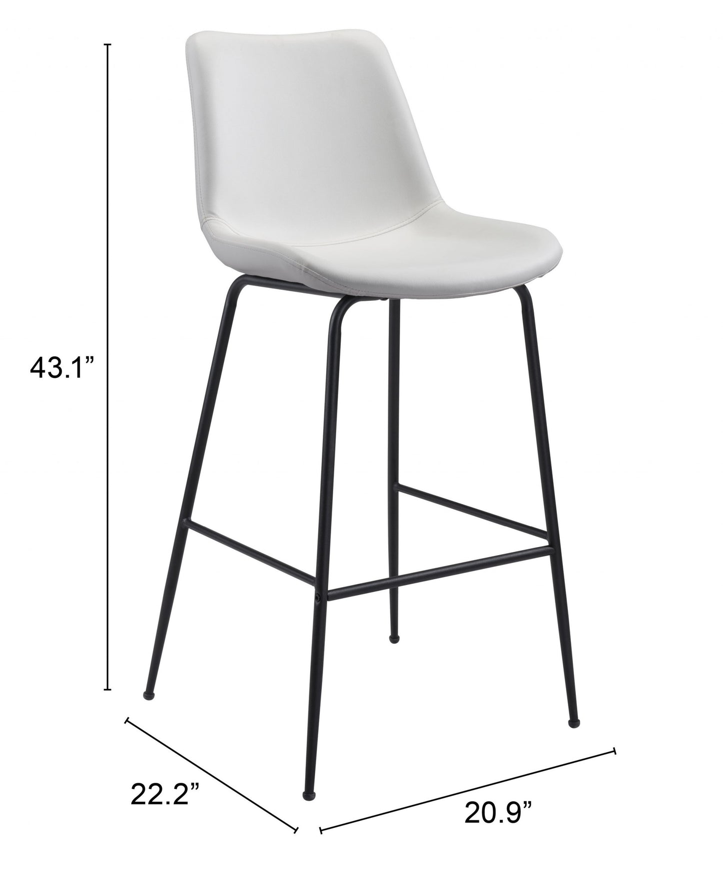 43" White And Black Steel Low Back Bar Height Chair With Footrest By Homeroots