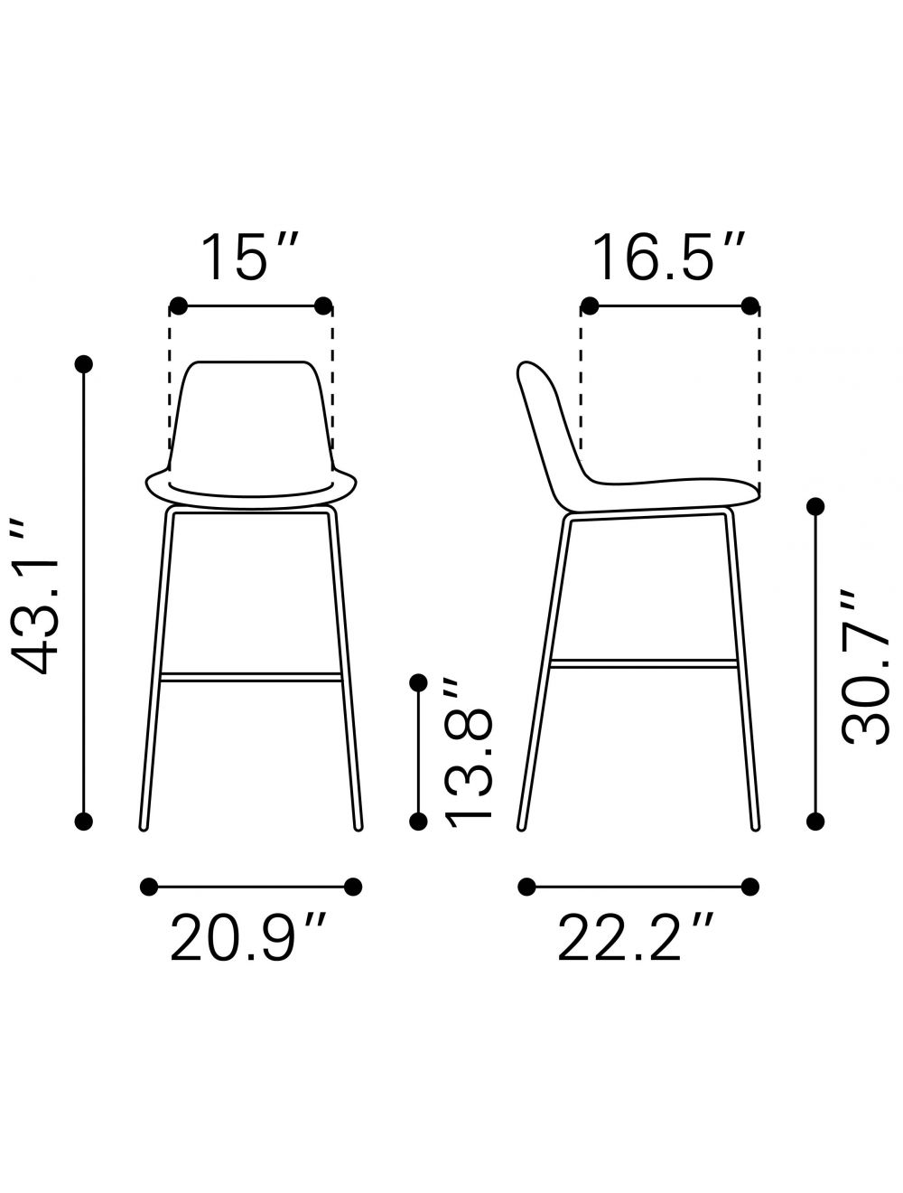 43" White And Black Steel Low Back Bar Height Chair With Footrest By Homeroots