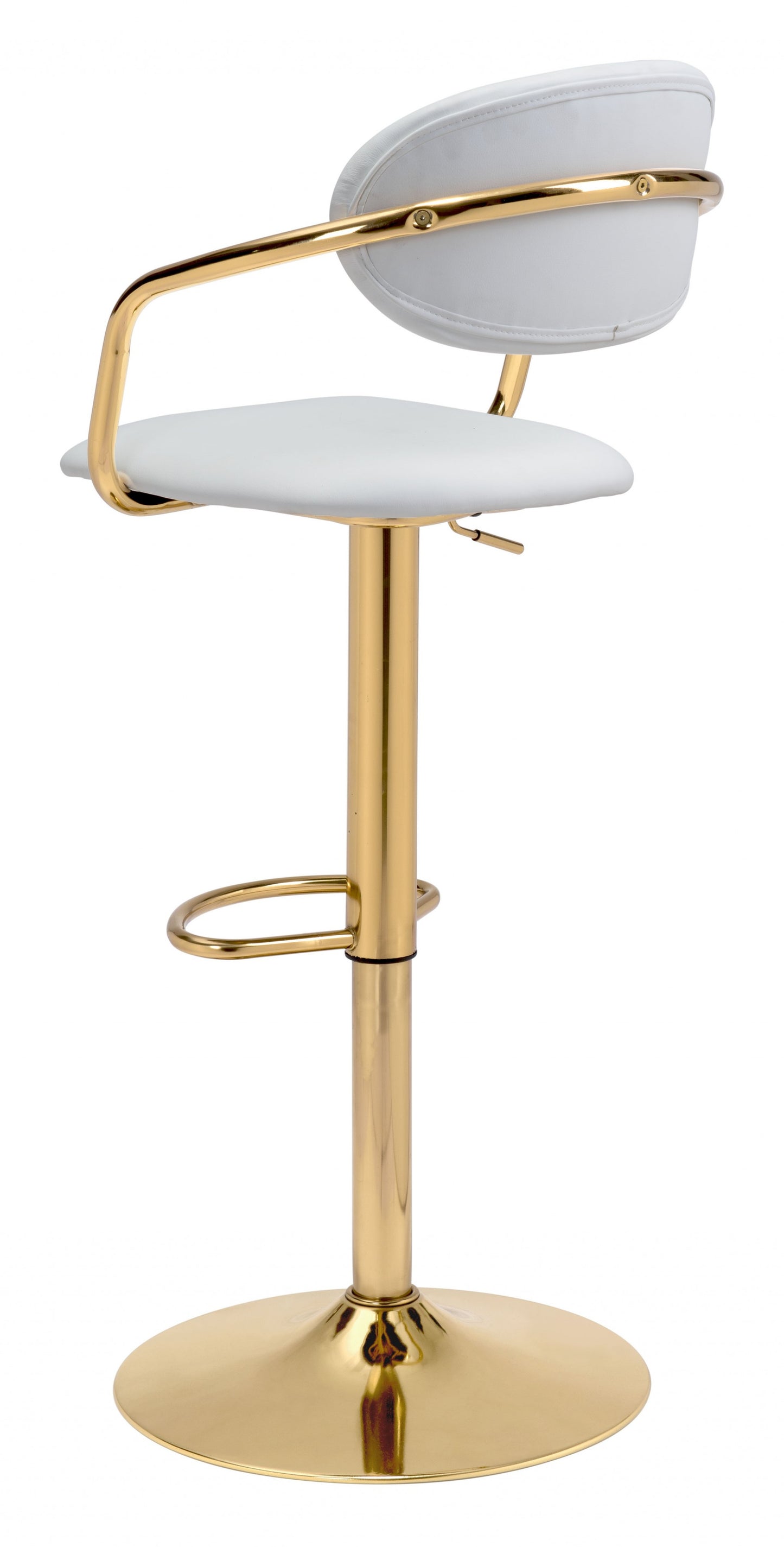 24" White And Gold Steel Swivel Low Back Counter Height Bar Chair With Footrest By Homeroots | Bar Stools | Modishstore - 6