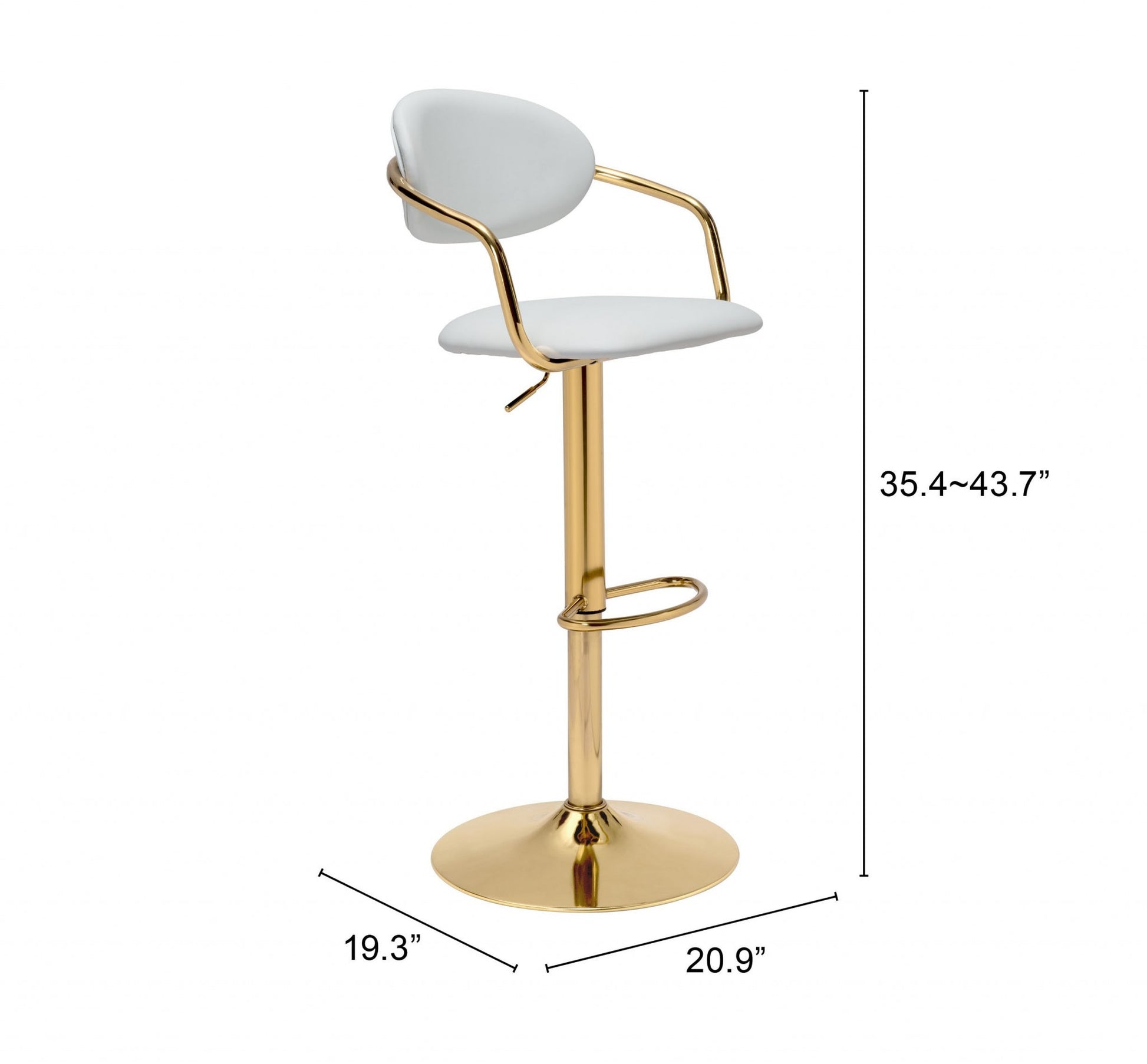 24" White And Gold Steel Swivel Low Back Counter Height Bar Chair With Footrest By Homeroots | Bar Stools | Modishstore - 7