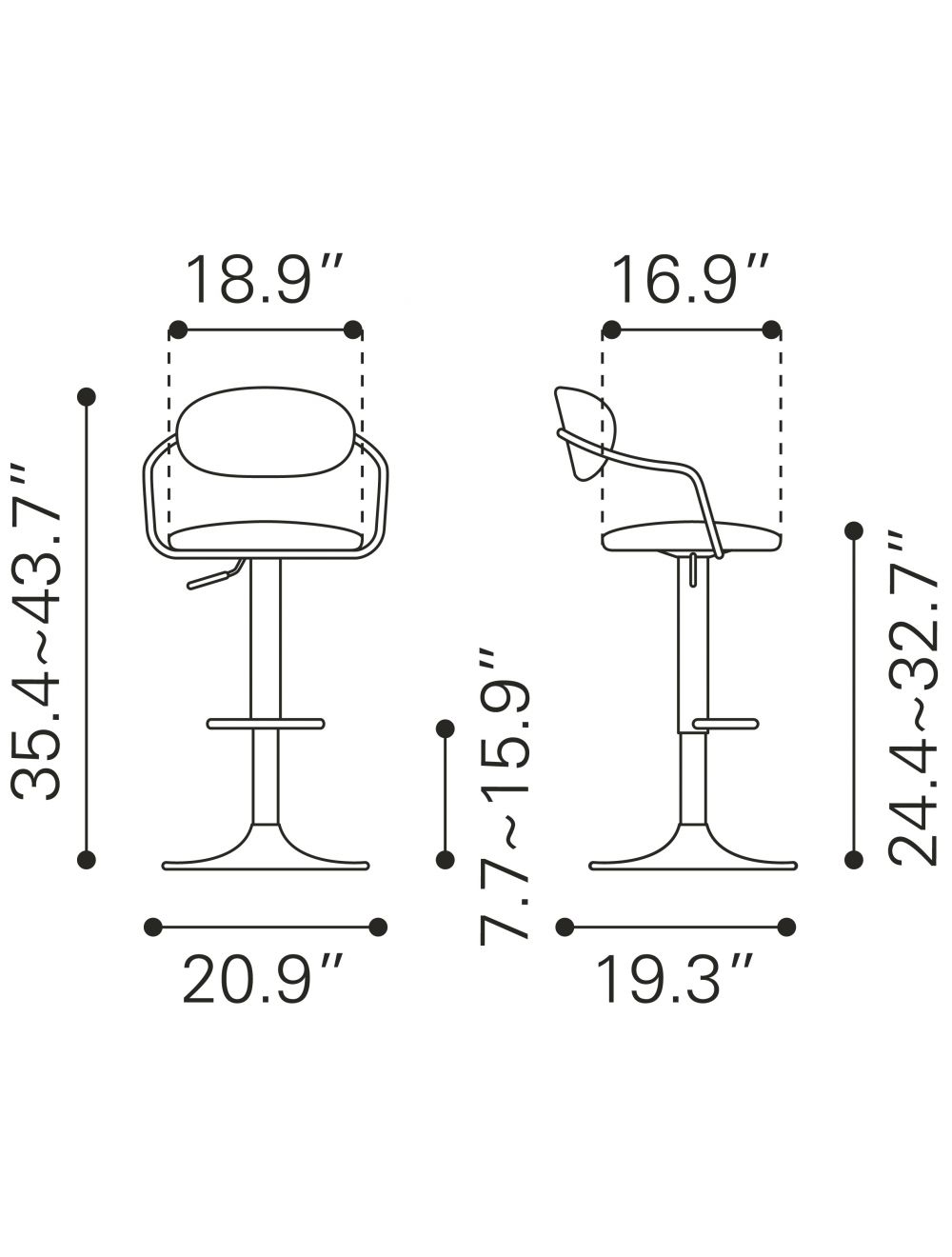 24" White And Gold Steel Swivel Low Back Counter Height Bar Chair With Footrest By Homeroots | Bar Stools | Modishstore - 8