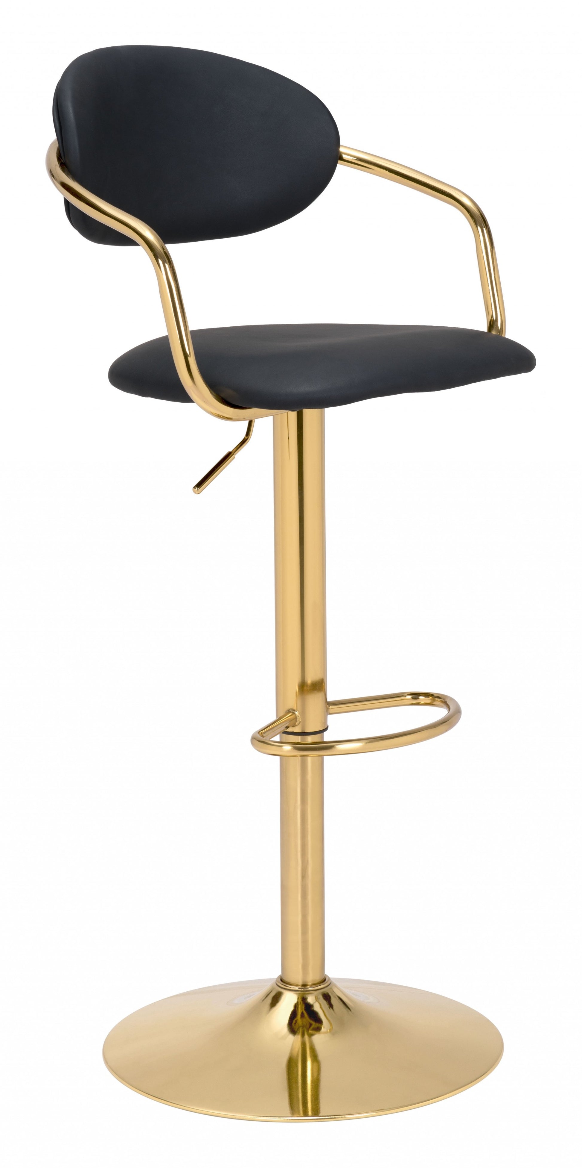 44" Black And Gold Steel Swivel Low Back Counter Height Bar Chair With Footrest By Homeroots | Bar Stools | Modishstore