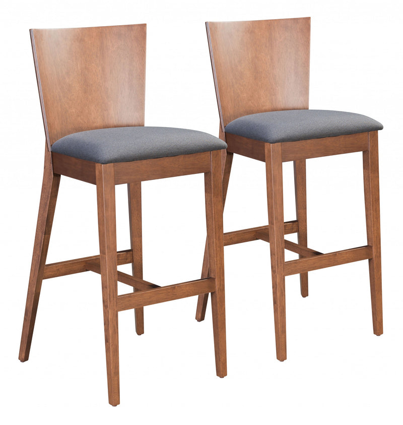 Set Of Two 45" Dark Gray and Walnut Brown Bar Height Chairs With Footrest By Homeroots | Bar Stools | Modishstore