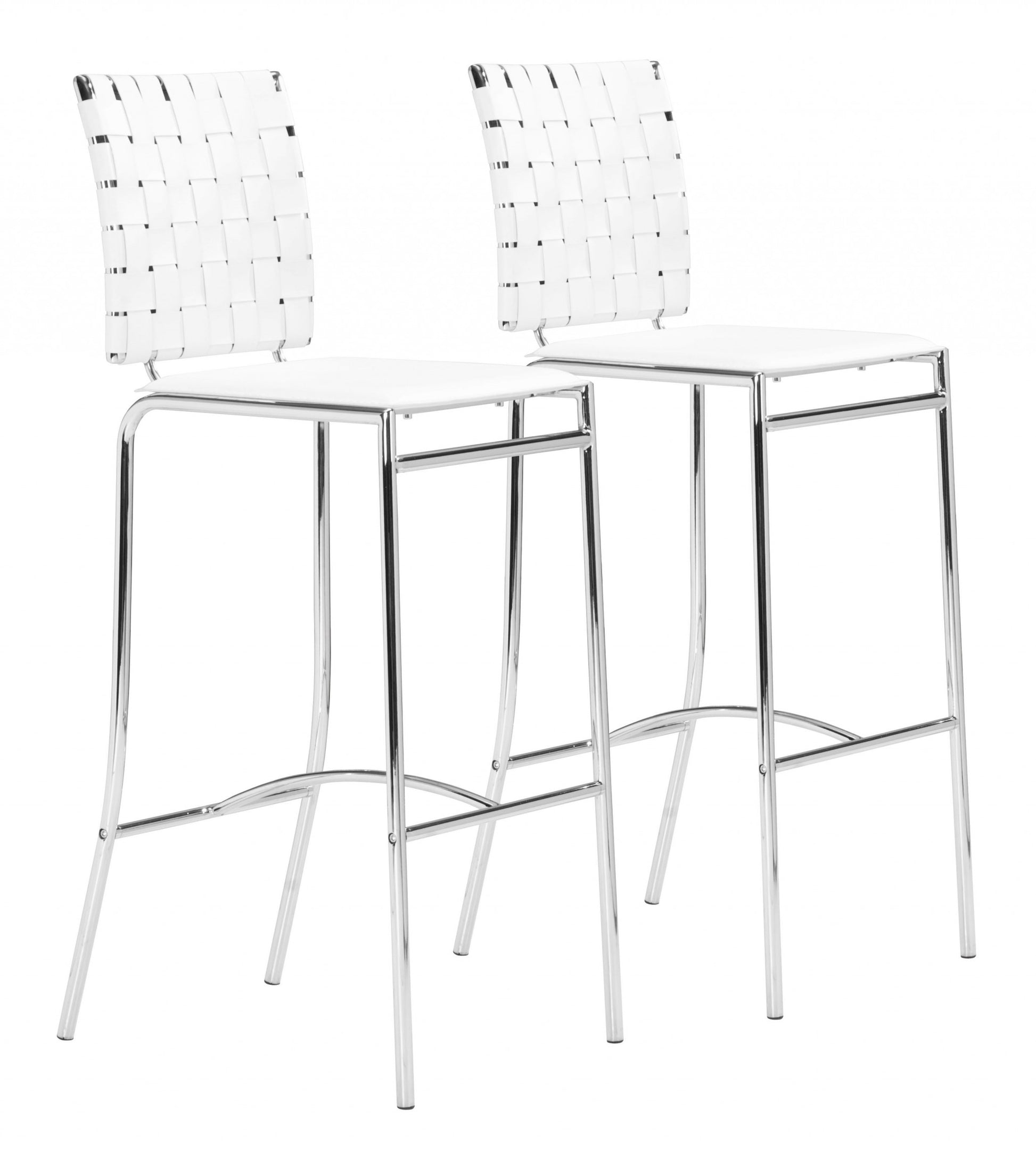 Set Of Two 41" White And Silver Steel Low Back Bar Height Chairs With Footrest By Homeroots | Bar Stools | Modishstore - 5