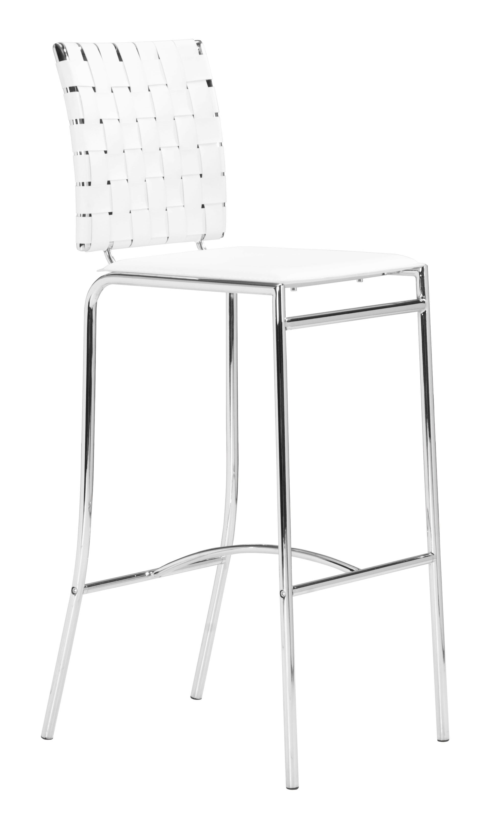 Set Of Two 41" White And Silver Steel Low Back Bar Height Chairs With Footrest By Homeroots | Bar Stools | Modishstore