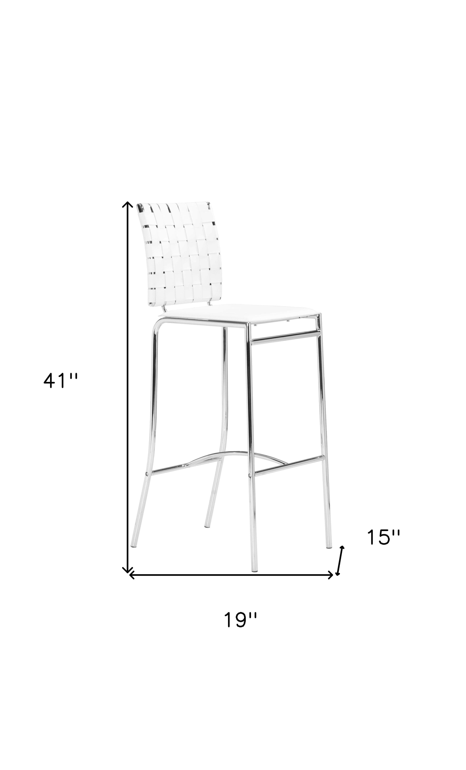 Set Of Two 41" White And Silver Steel Low Back Bar Height Chairs With Footrest By Homeroots | Bar Stools | Modishstore - 8