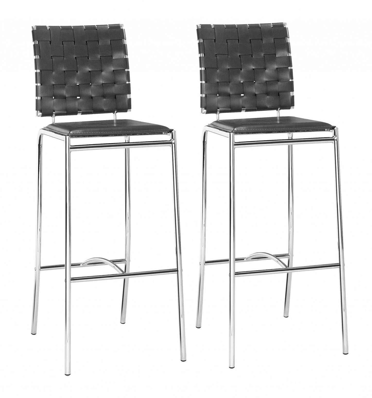 Set Of Two 41" Black And Silver Steel Low Back Bar Height Chairs With Footrest By Homeroots | Bar Stools | Modishstore - 5