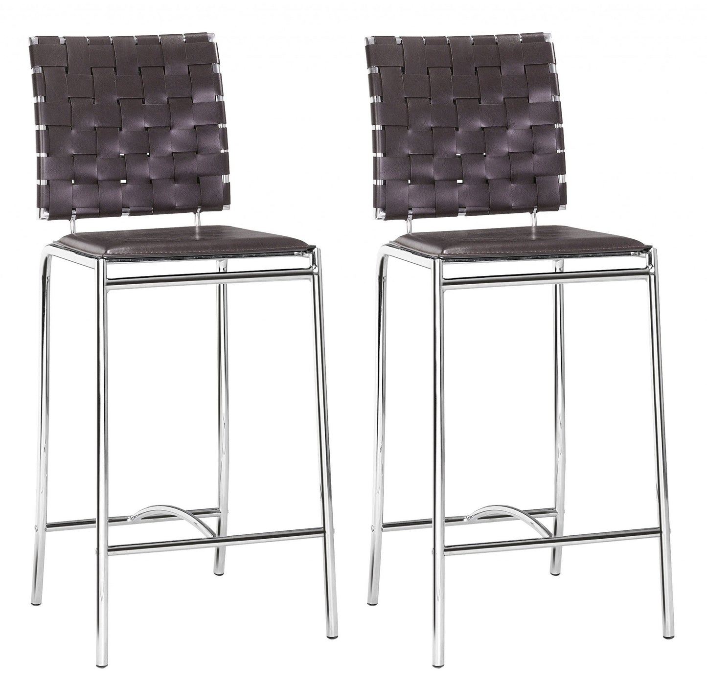 Set Of Two 39" Espresso And Silver Low Back Counter Height Bar Chairs With Footrest By Homeroots | Bar Stools | Modishstore - 5