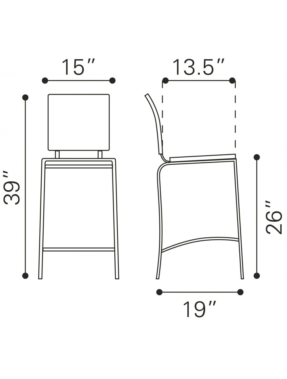 Set Of Two 39" Espresso And Silver Low Back Counter Height Bar Chairs With Footrest By Homeroots | Bar Stools | Modishstore - 7