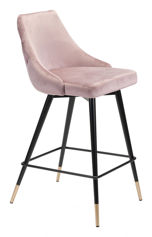 36" Pink Tufted Velvet and Black Counter Height Bar Chair With Footrest By Homeroots | Bar Stools | Modishstore